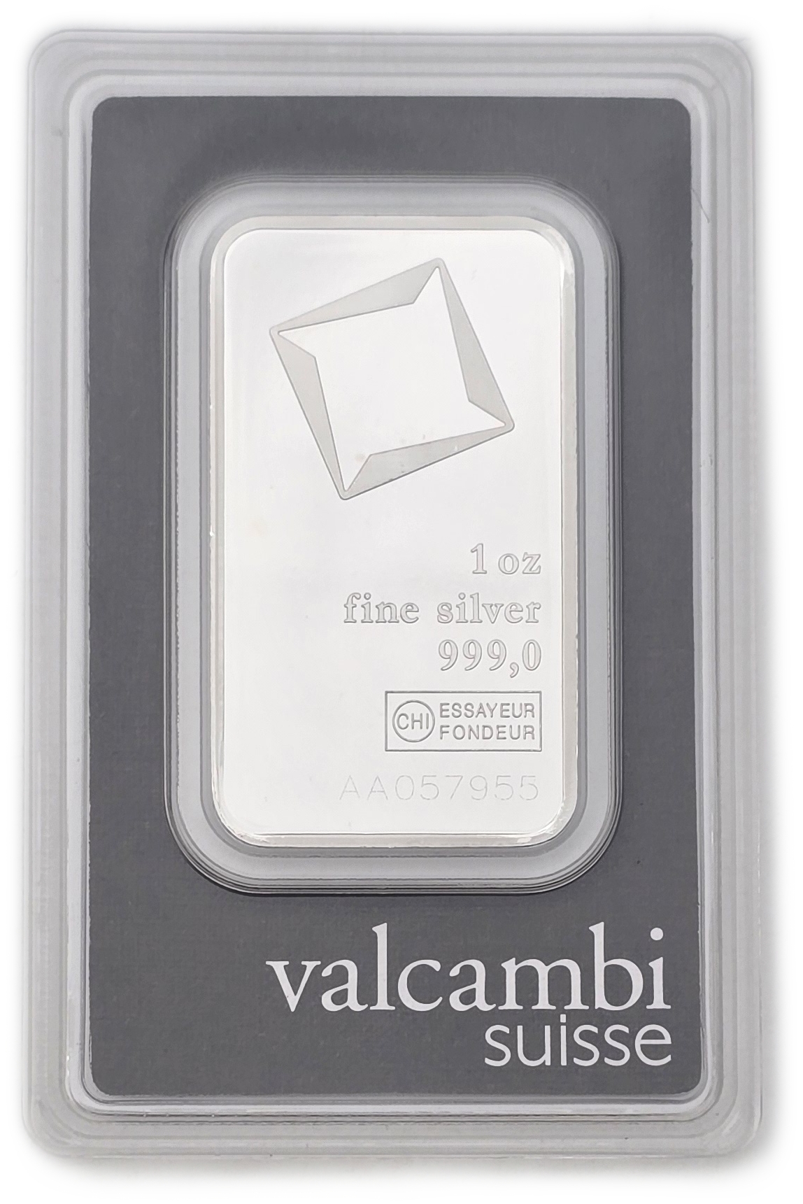 Bullion Bars - Switzerland - Valcambi Suisse Silver Bar, 1 Ounce - Silver 999, 31.10 g, in Original Assay Card