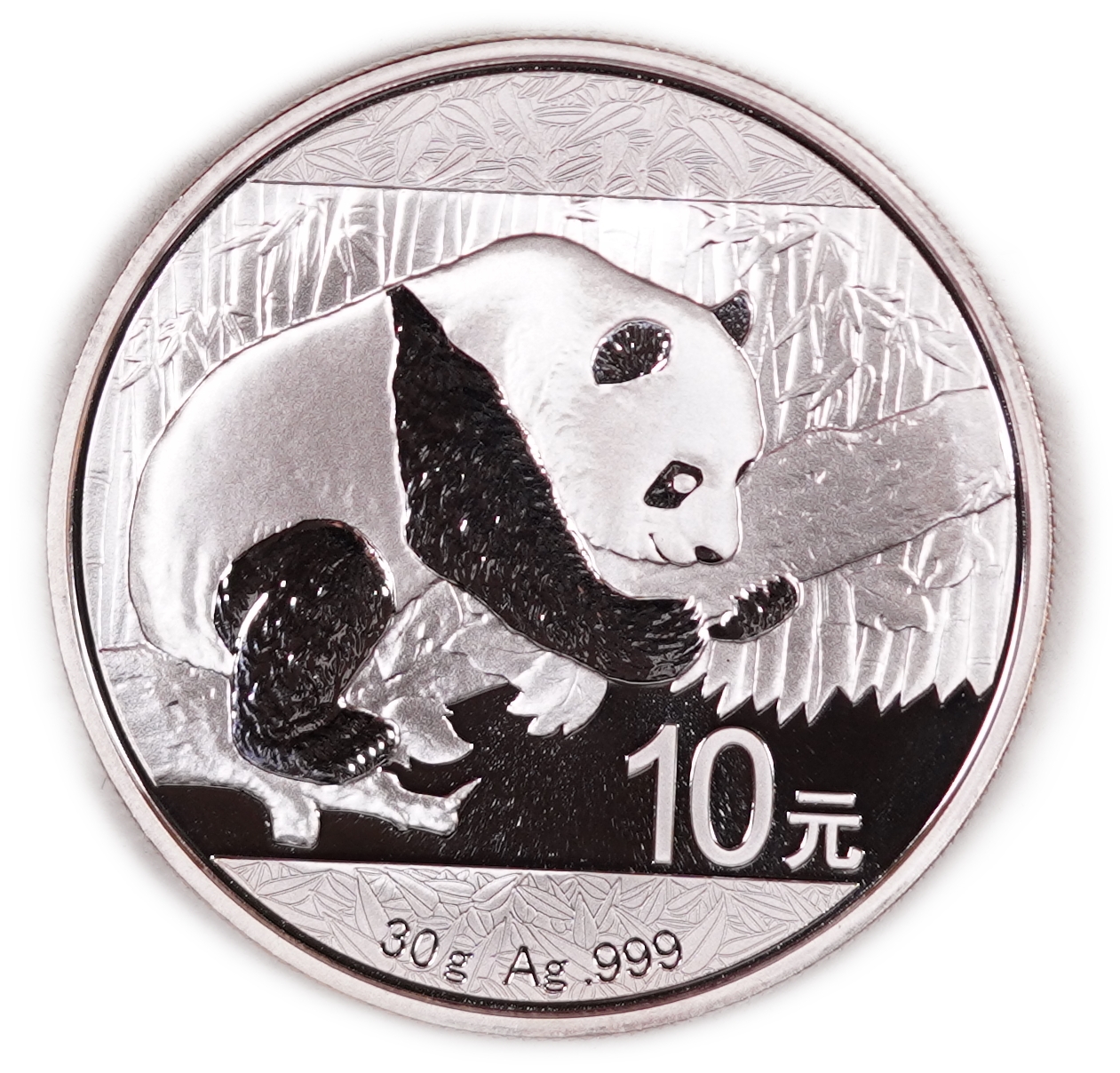 China - Lot of 5 Silver Panda 10 Yuan Coins, 2016 - .999 Silver, Total Gross Weight 150 g (Approximately 149.85 g ... - 1 6