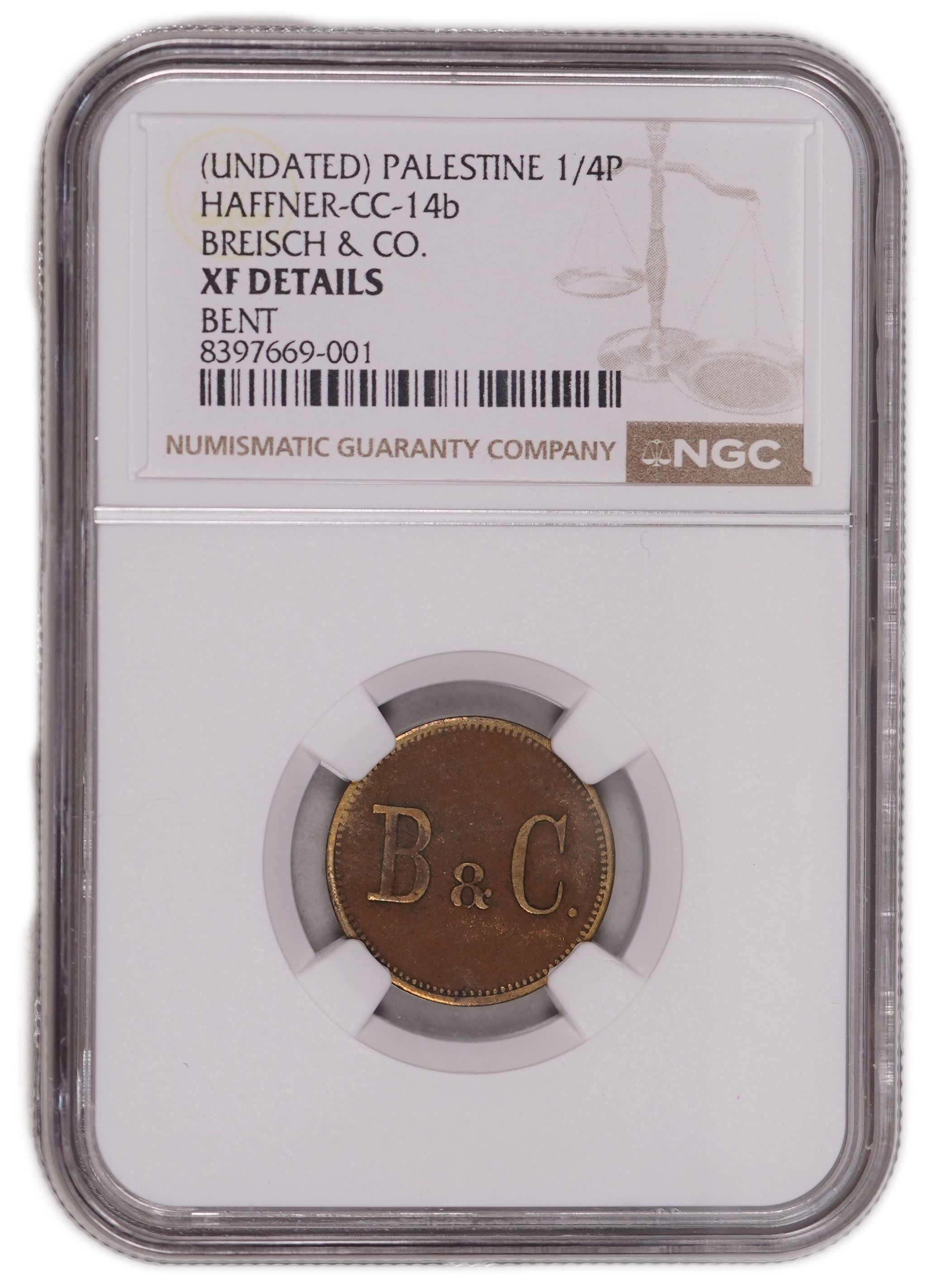 Palestine - Templar colonies tokens - 1/4 Para 1880-1917 - Small B&C (Breisch & Gesellschaft) - Very Rare - NGC XF ... - 1 2