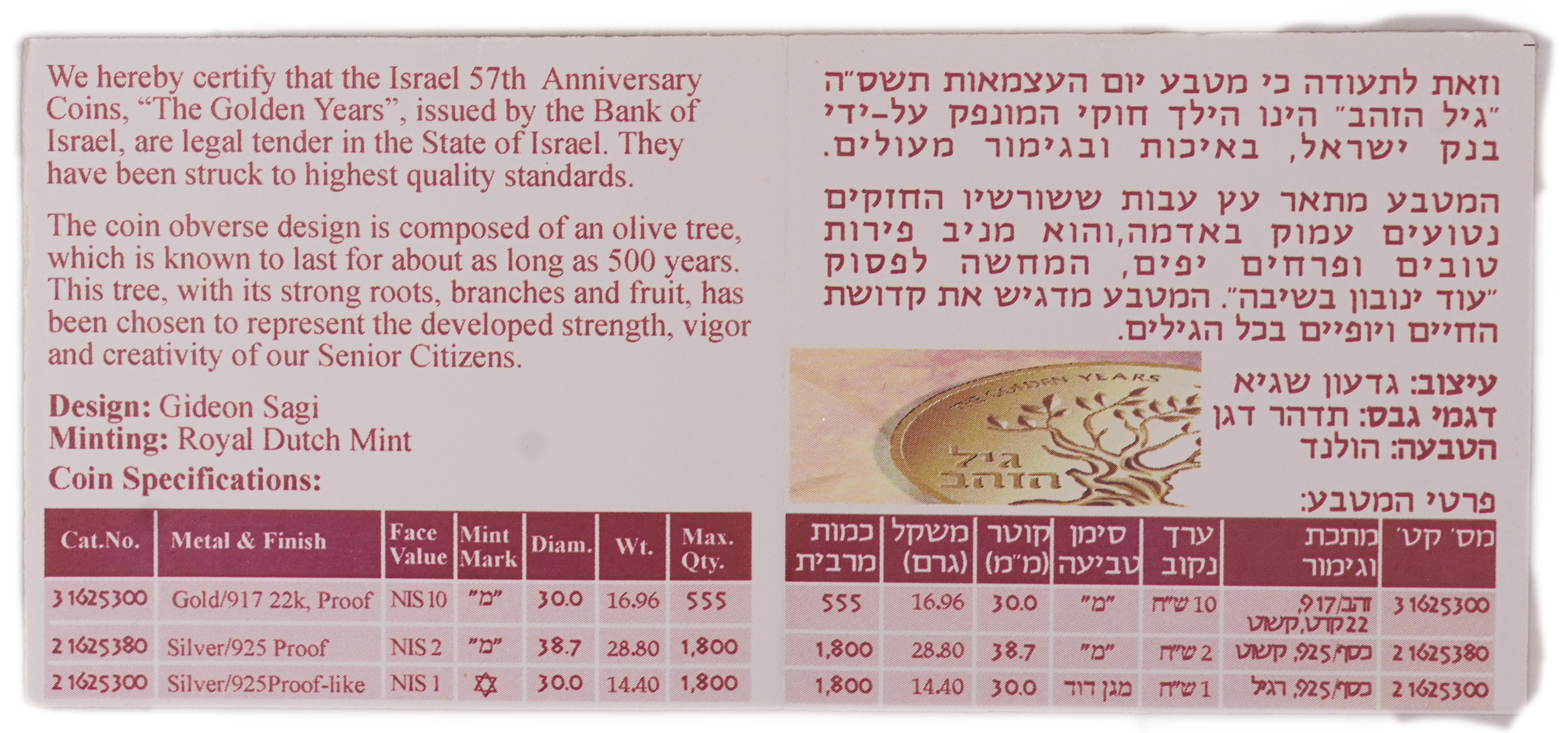 Israel - 1 and 2 Sheqalim 2005 - The Golden Years - Silver 925, 43.2g (approx. 39.96g pure silver, 1.28 oz) - Proof ... - 1 2