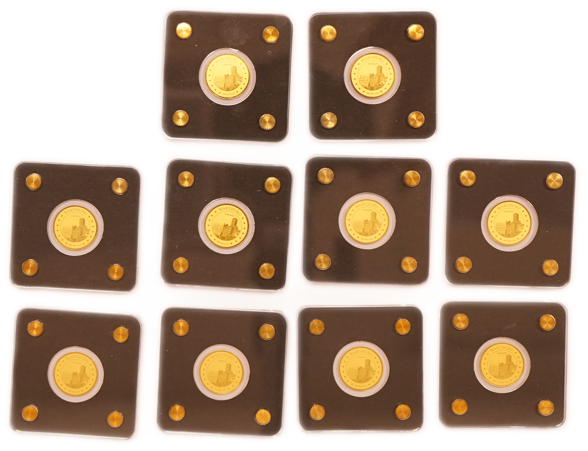 Chad - 3,000 Francs CFA - Wartburg Castle, Thuringia - Lot of 10 Gold 999 Coins, 1/500oz Each (approx. 0.62g Pure ...