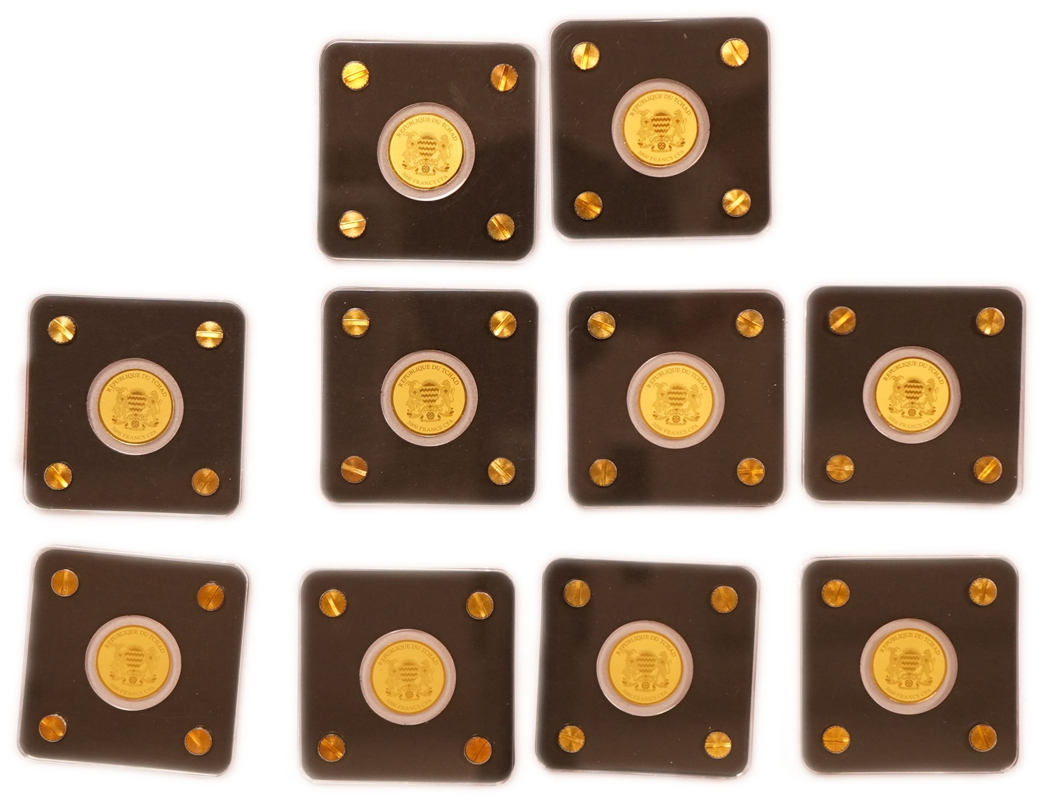 Chad - 3,000 Francs CFA - Wartburg Castle, Thuringia - Lot of 10 Gold 999 Coins, 1/500oz Each (approx. 0.62g Pure ... - 1 1