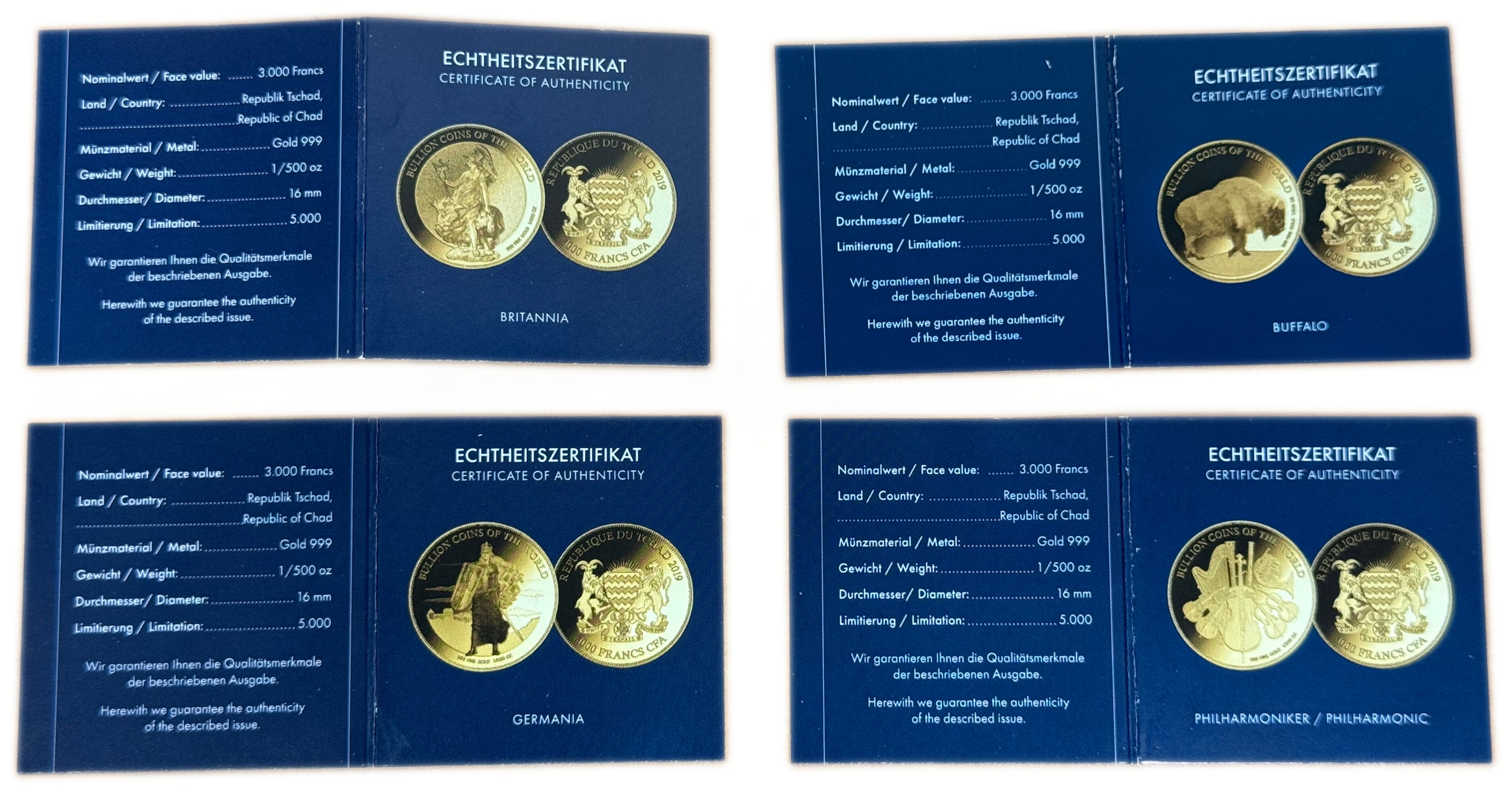 Chad - Set of 12 Gold Coins 3,000 Francs 2019 - Bullion Coins of the World - .999 Gold, Approx. 0.746g (Approx. ... - 1 5