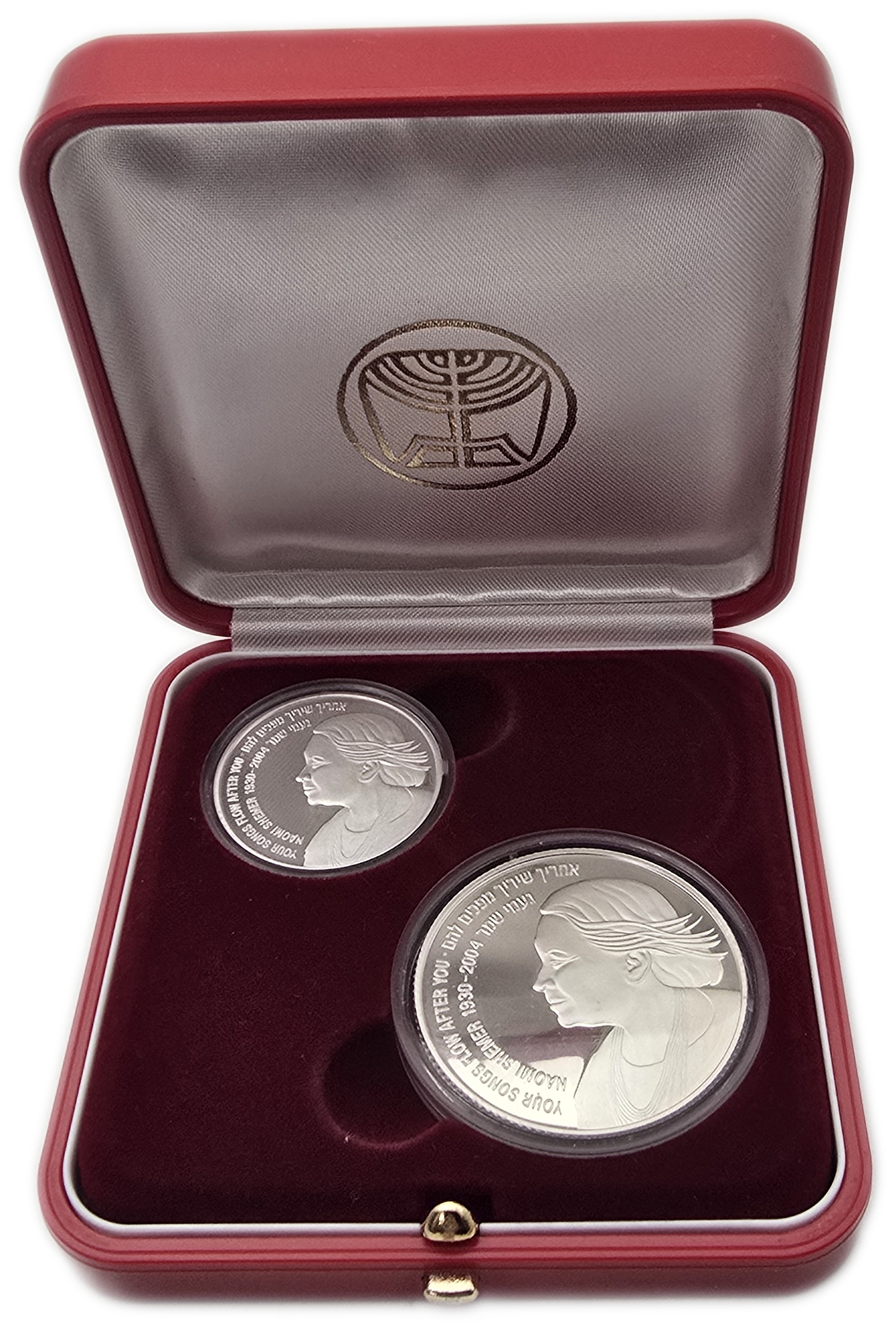 Israel - 1 and 2 Sheqalim 2005 - Naomi Shemer - Silver 925, 43.2g (approx. 39.96g pure silver, 1.28 oz) - Proof and ... - 1 9