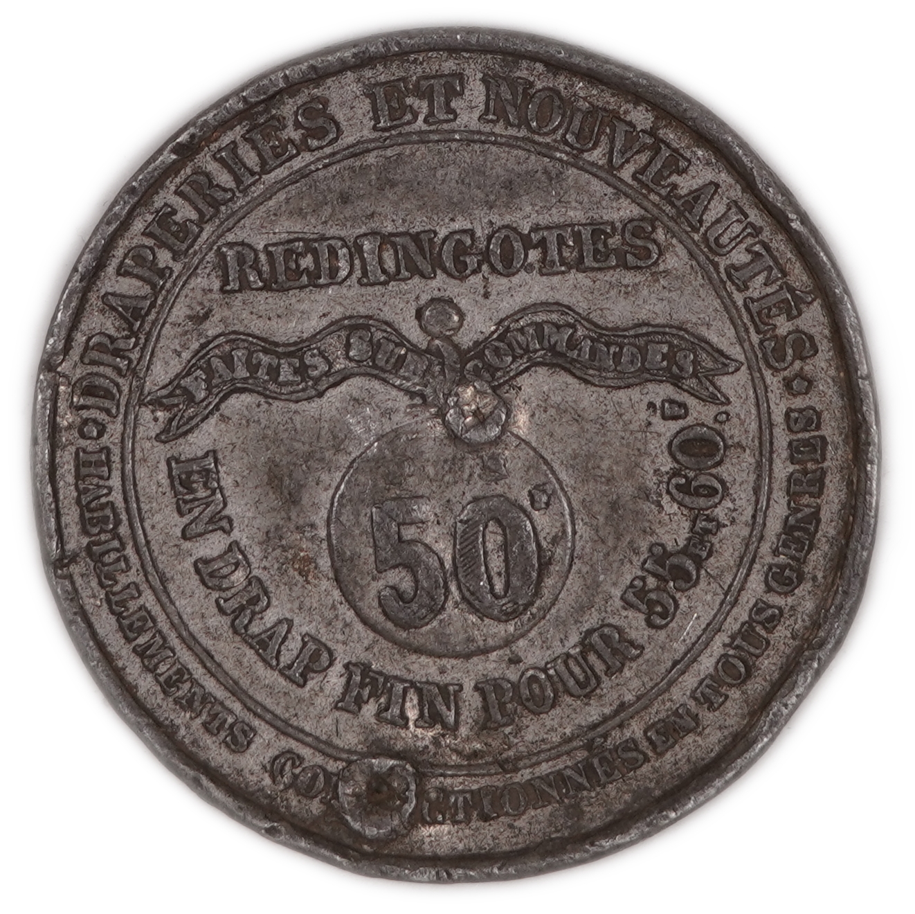 France - "Redingotes" Token - 50 Centimes - White Metal - 1 1