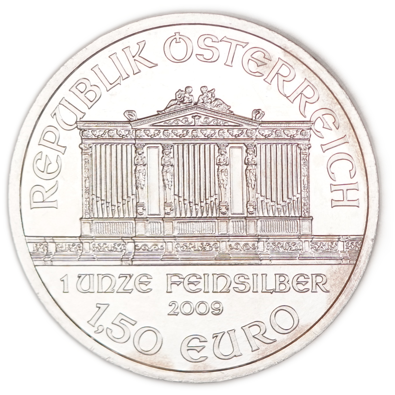 Austria - 1.50 Euro 2009, Vienna Philharmonic - .999 Silver, One Ounce (Approximately 31.1 g of Pure Silver, 1 Troy ... - 1 1