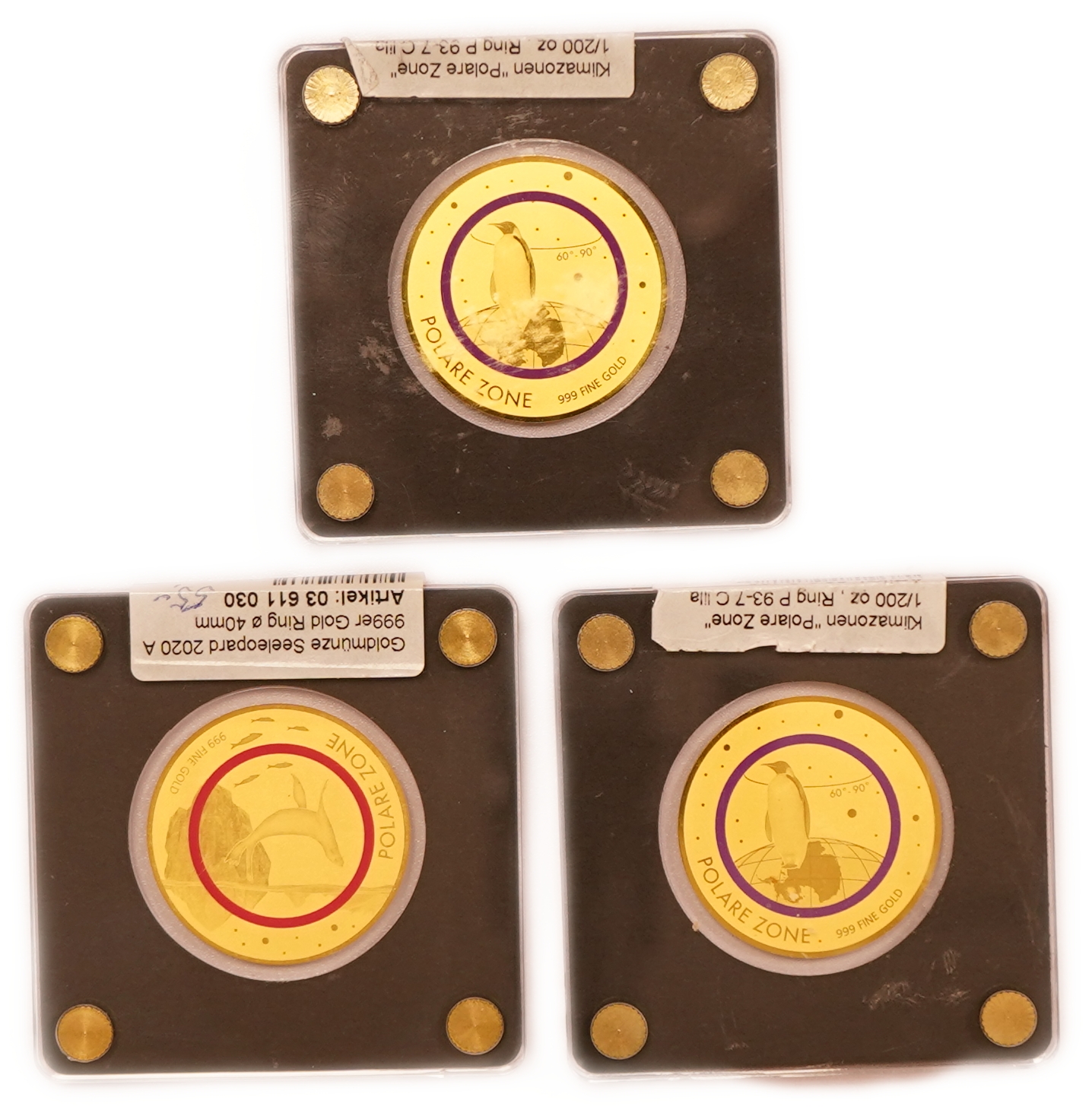 Chad - 5,000 Francs CFA 2020 - Polar Climate Zone - Lot of 3 Gold 999 Coins, 1/200oz Each (approx. 0.47g Pure Gold ... - 1 0
