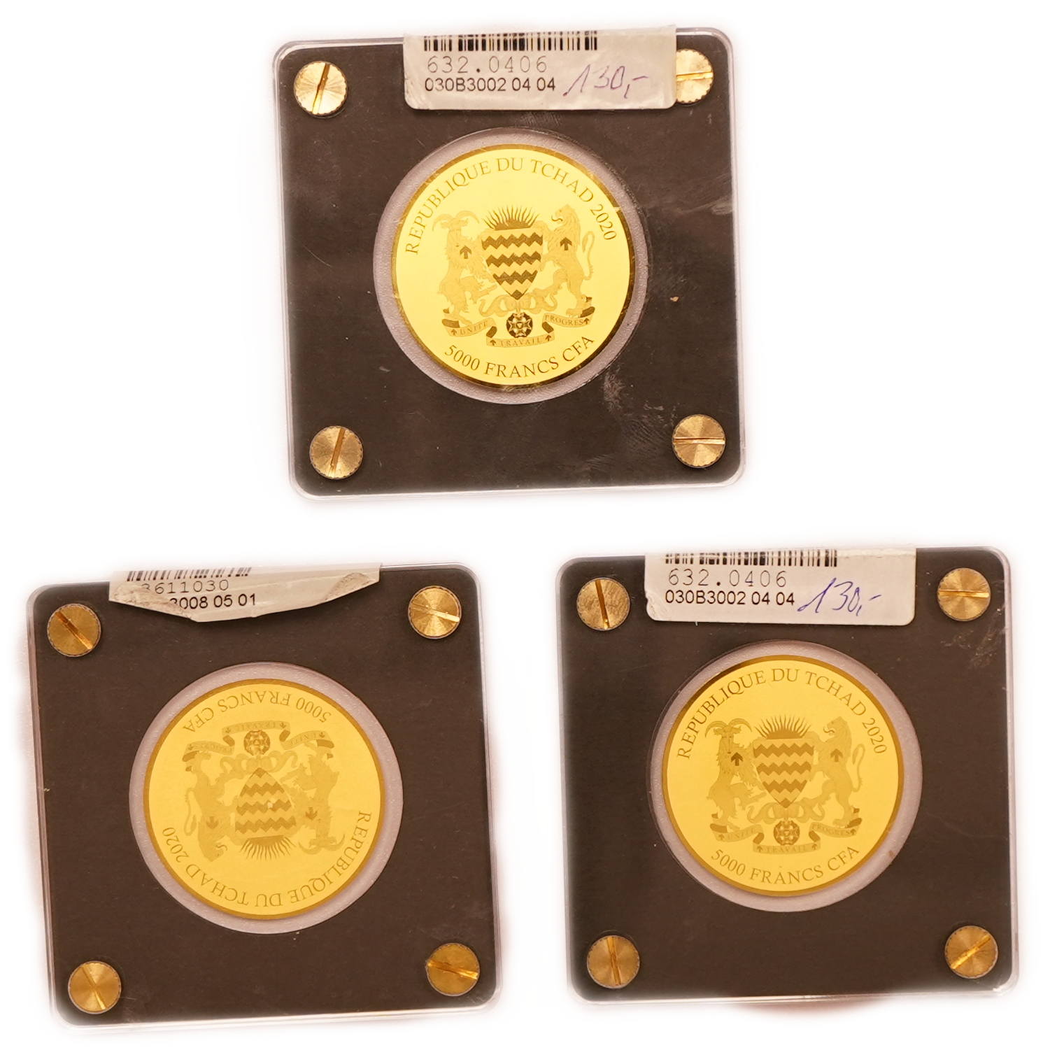Chad - 5,000 Francs CFA 2020 - Polar Climate Zone - Lot of 3 Gold 999 Coins, 1/200oz Each (approx. 0.47g Pure Gold ... - 1 1