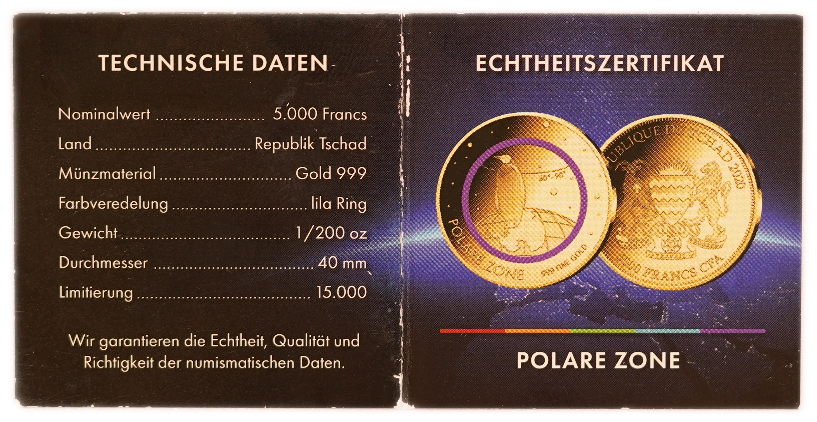 Chad - 5,000 Francs CFA 2020 - Polar Climate Zone - Lot of 3 Gold 999 Coins, 1/200oz Each (approx. 0.47g Pure Gold ... - 1 6