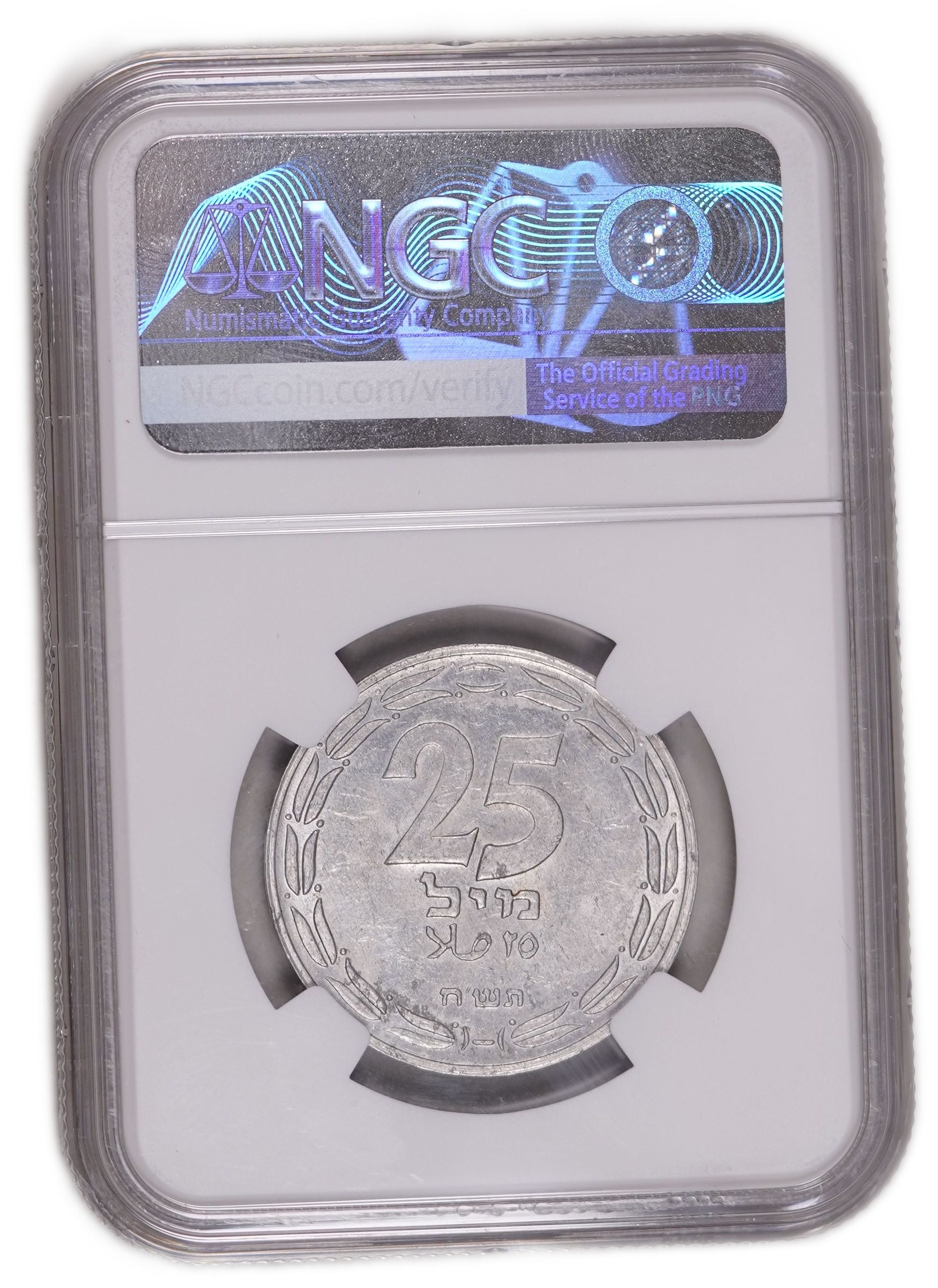 Israel - 25 Mils 1948 - KM# 8 - NGC MS 62 - Aluminum, 3.8 Grams, 30 mm - 1 3