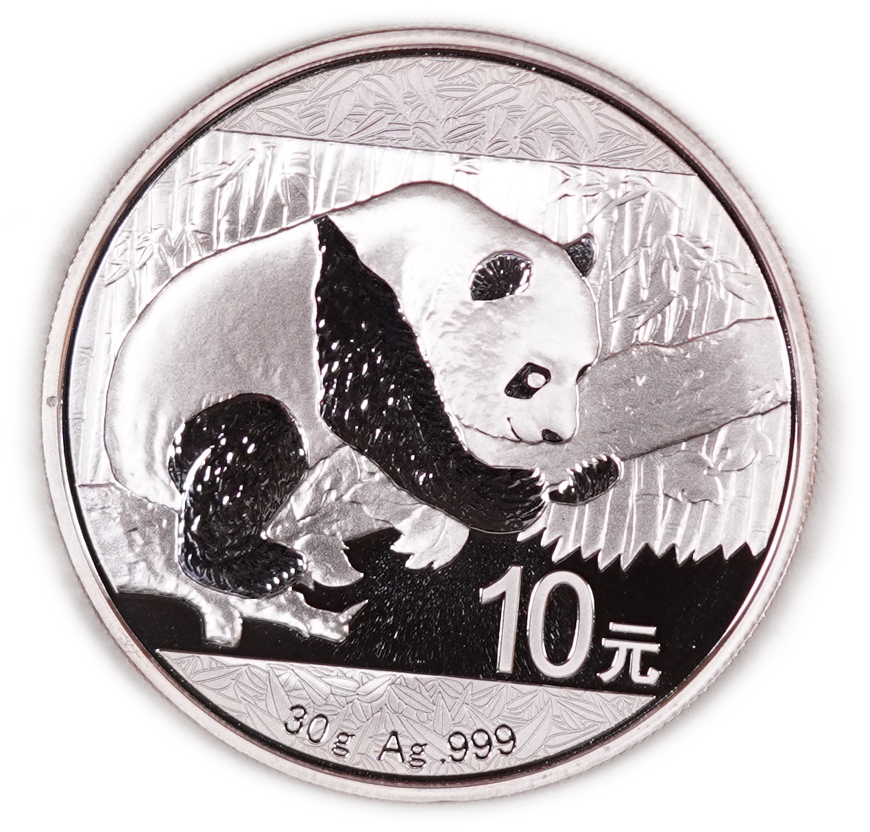 China - Lot of 5 Silver Panda 10 Yuan Coins, 2016 - .999 Silver, Total Gross Weight 150 g (Approximately 149.85 g ... - 1 6