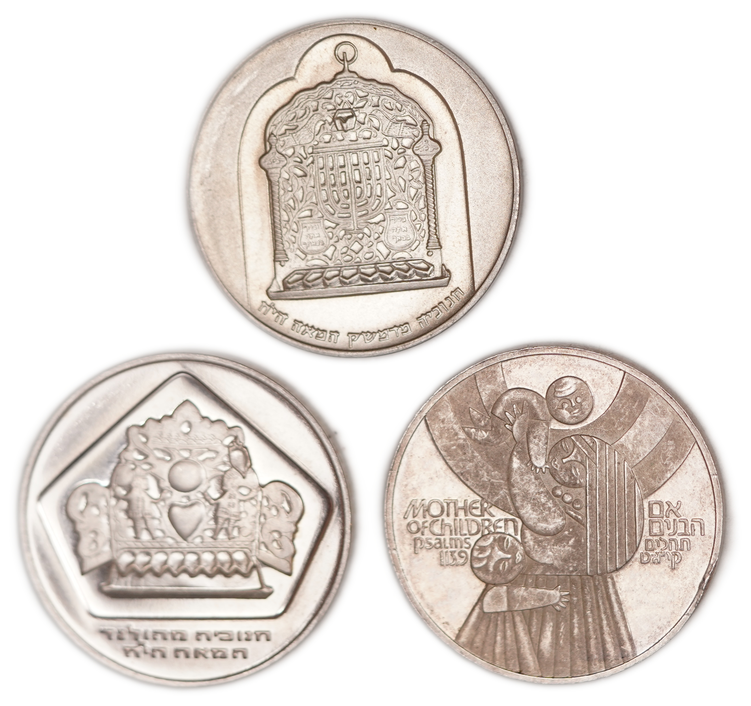 Israel - Group of 3 Silver Coins: Hanukkah and Independence Day Issues, 1974-1979 - Silver 500, 20 g Each, Total 60 ... - 1 0