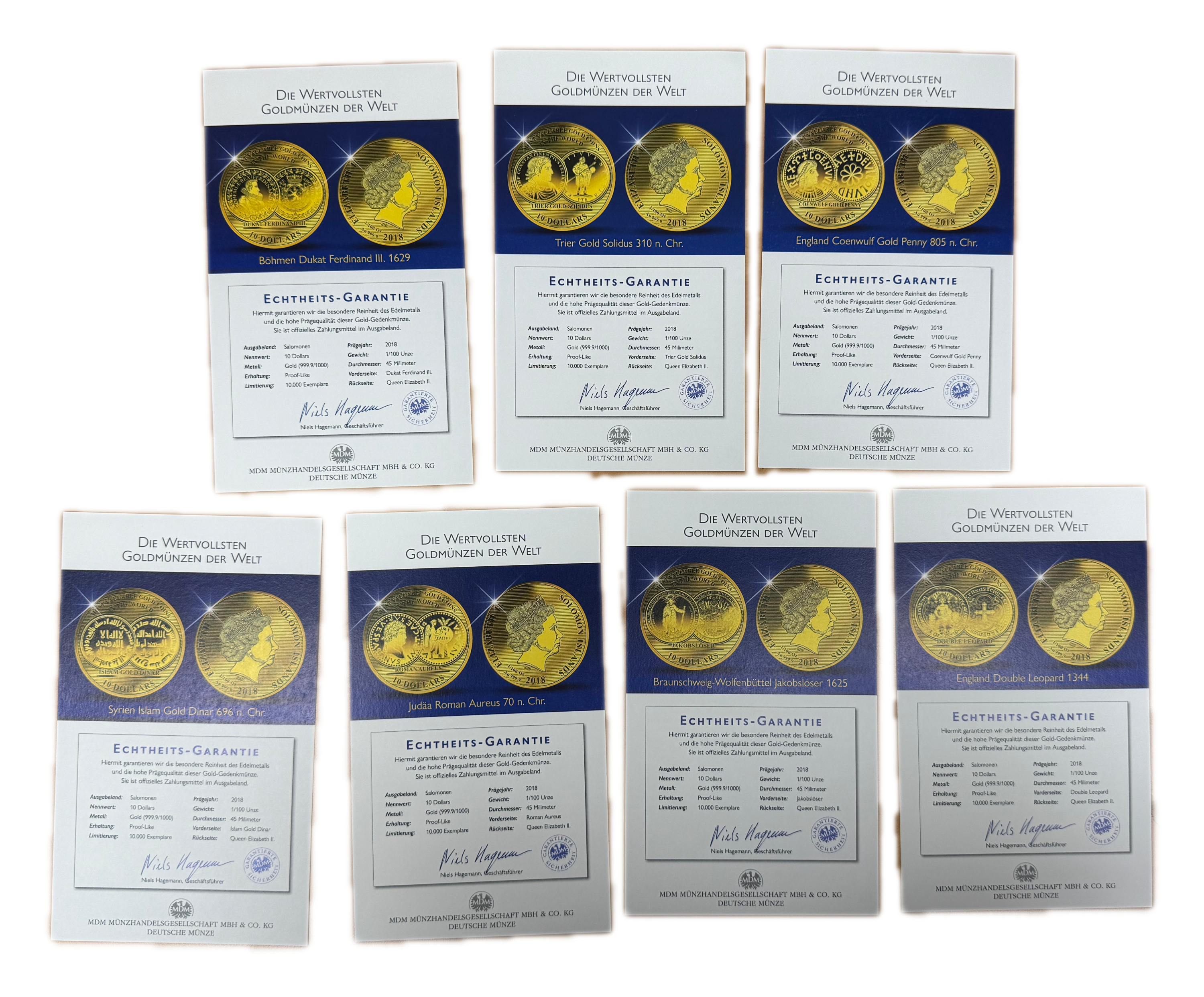 Solomon Islands - “The World’s Most Valuable Gold Coins” Series 2018 - 7×10 Dollar Coins - .999 Gold, Approximately ... - 1 3