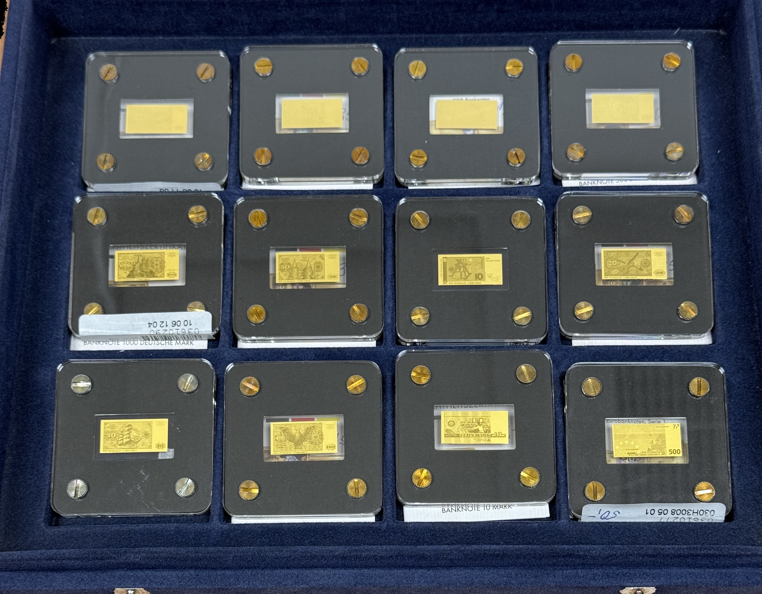 Germany - Set of 12 Miniature Gold Bars - German and Euro Banknotes - .999 Gold, Approx. 0.746g (Approx. 0.746g Net ... - 1 26
