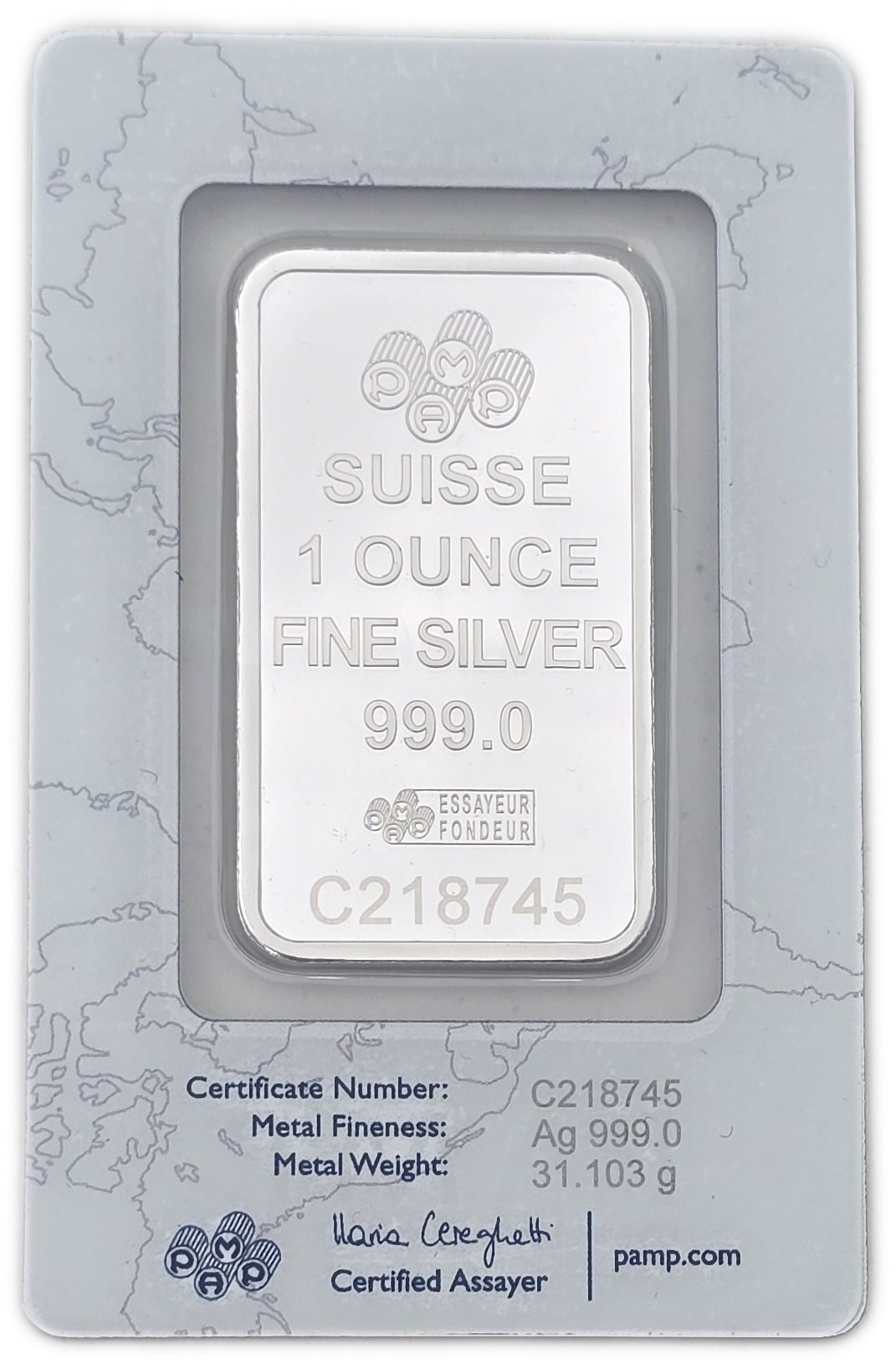 Bullion Bars - Switzerland - PAMP Suisse Silver Bar, 1 Ounce - Silver 999, 31.103 g, in Original Assay Card - 1 1