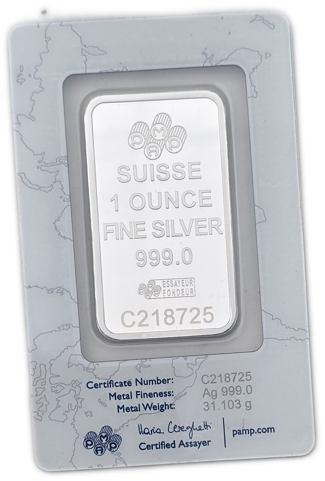 Bullion Bars - Switzerland - PAMP Suisse Silver Bar, 1 Ounce - Silver 999, 31.103 g, in Original Assay Card - 1 1