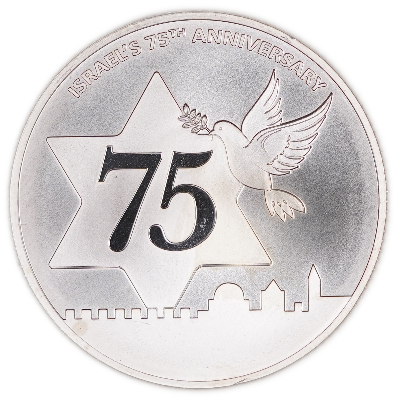 Israel - 2023 Silver Medal, Israel's 75th Anniversary - The Holy Land Mint - .999 Silver, One Ounce (Approximately ... - 1 0