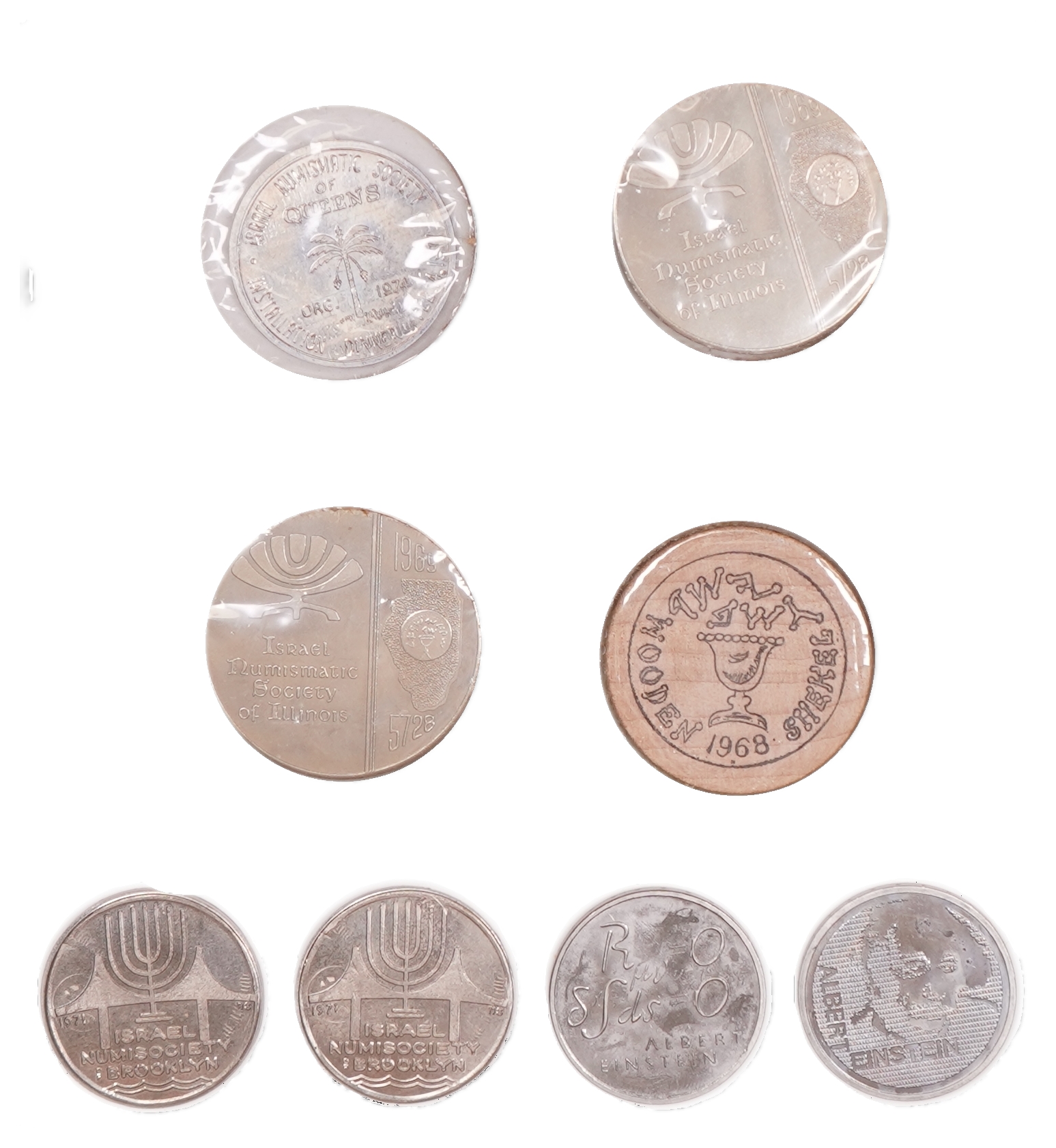 Judaica / Zionism - Lot of 8 Jewish and Zionist Tokens & Medals - Various Metals - 1 0