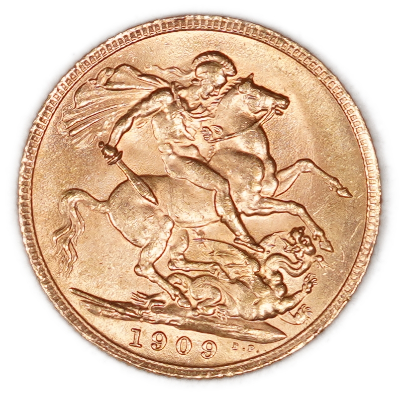 Great Britain - 1 Sovereign 1909, King Edward VII - 22 Carat Gold, Weight 7.98 g (Approximately 7.32 g of Pure Gold ... - 1 0