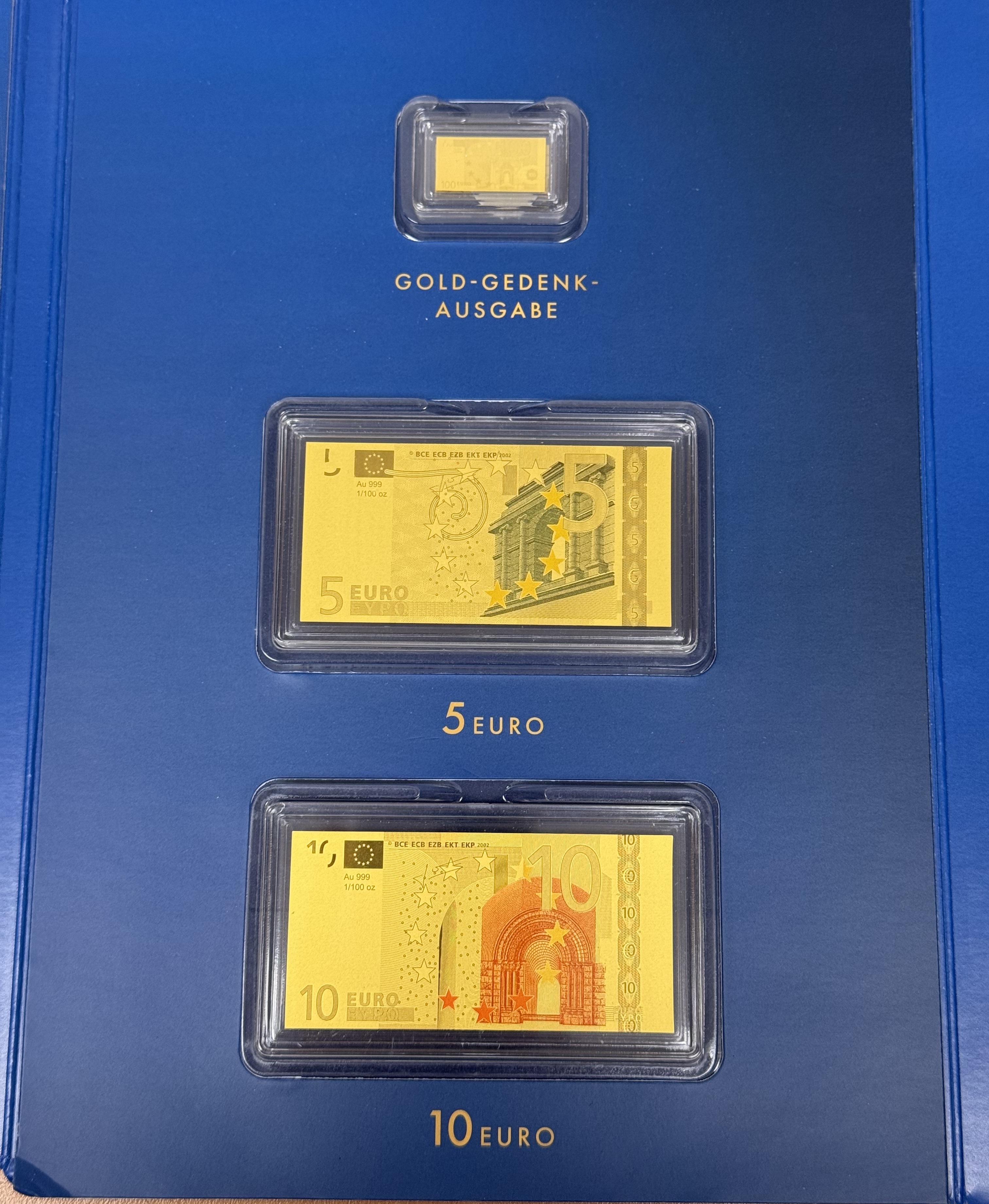 Germany - Gold Bars - Euro Banknotes in Pure Gold Series - 7 Gold .999 Bars - Approximately 1.93g Pure Gold in ... - 1 6