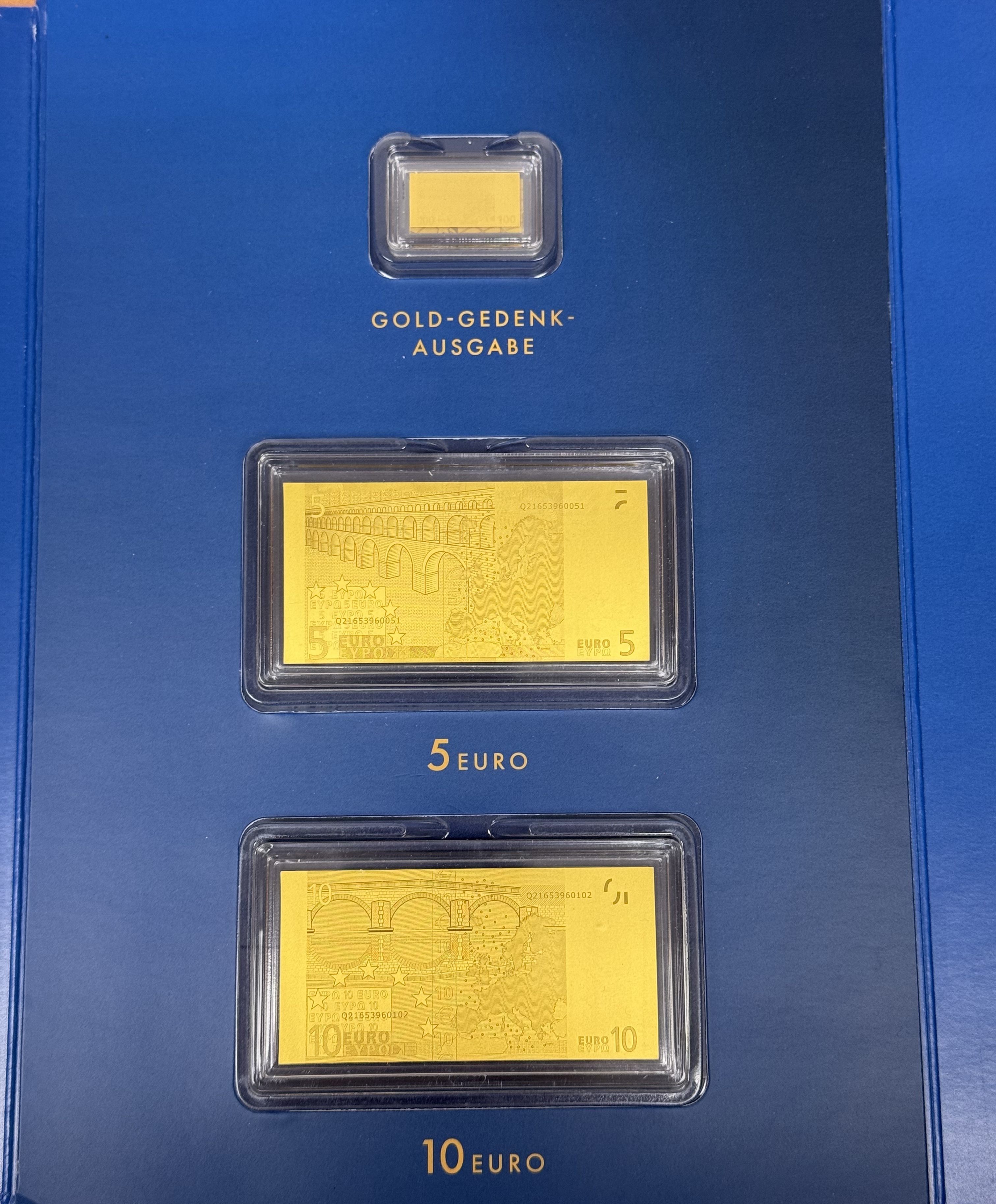 Germany - Gold Bars - Euro Banknotes in Pure Gold Series - 7 Gold .999 Bars - Approximately 1.93g Pure Gold in ... - 1 7