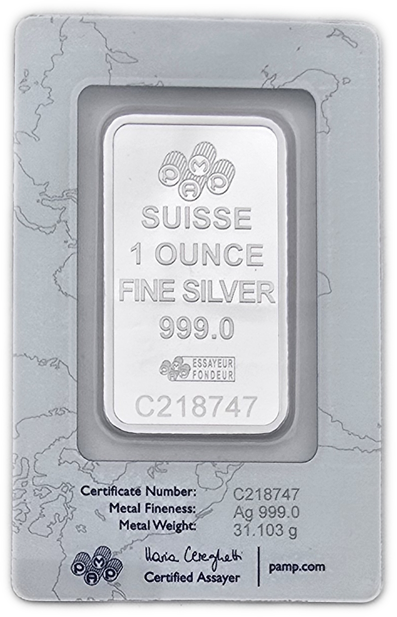 Bullion Bars - Switzerland - PAMP Suisse Silver Bar, 1 Ounce - Silver 999, 31.103 g, in Original Assay Card - 1 1