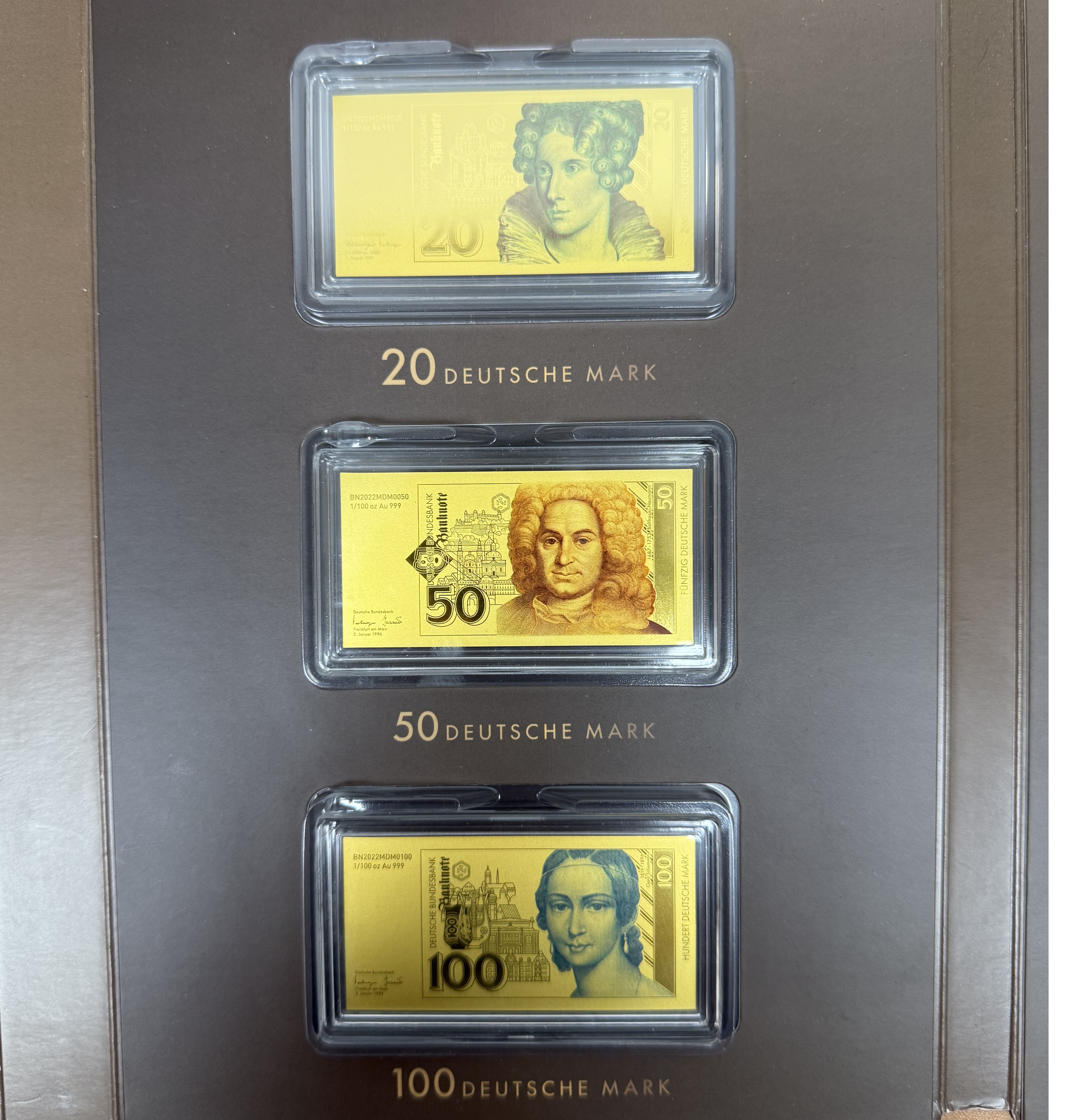 Germany - Gold Bars - German Deutsche Mark Banknotes Series - 9 Gold .999 Bars - Approximately 2.55g Pure Gold in ... - 1 3