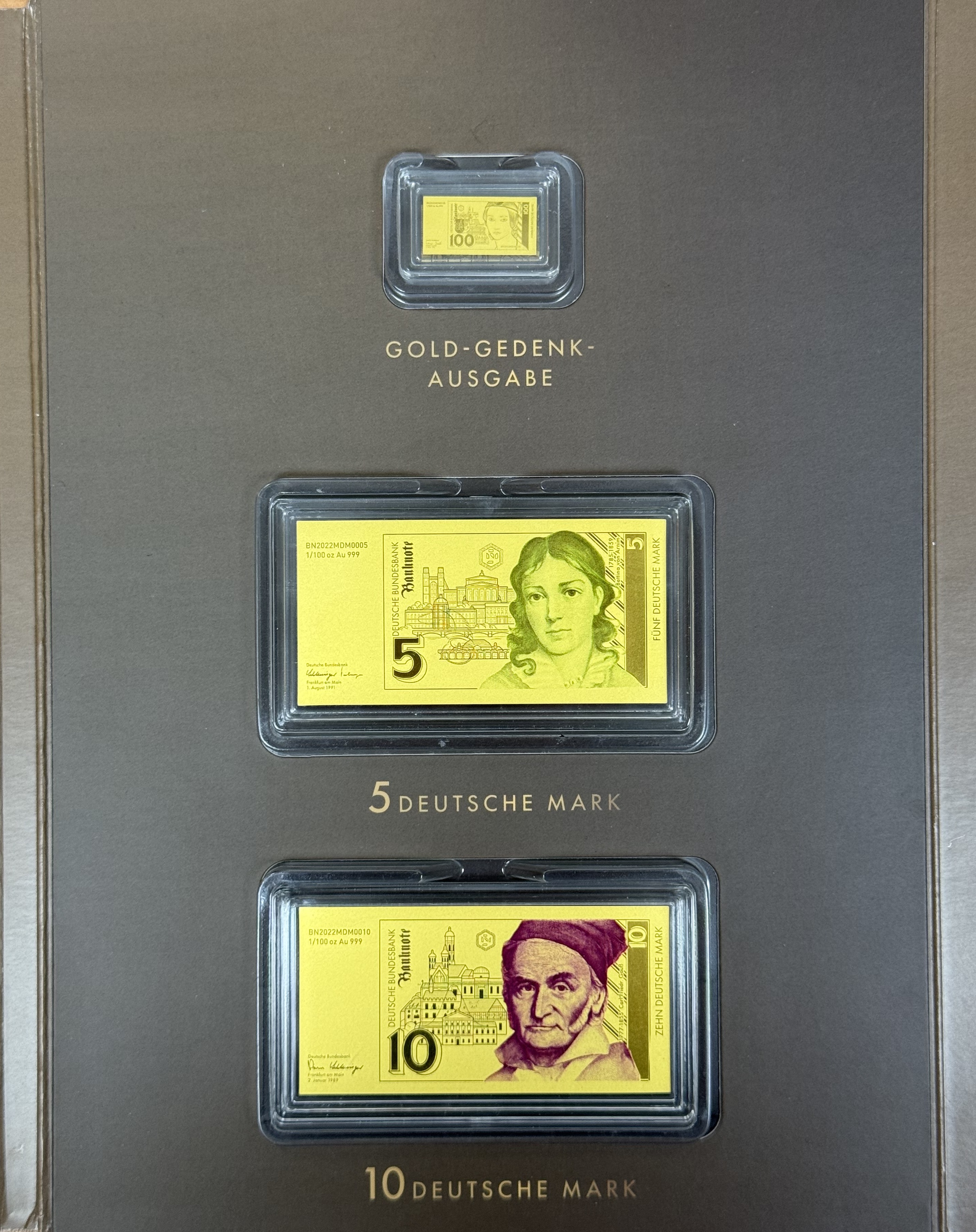 Germany - Gold Bars - German Deutsche Mark Banknotes Series - 9 Gold .999 Bars - Approximately 2.55g Pure Gold in ... - 1 5