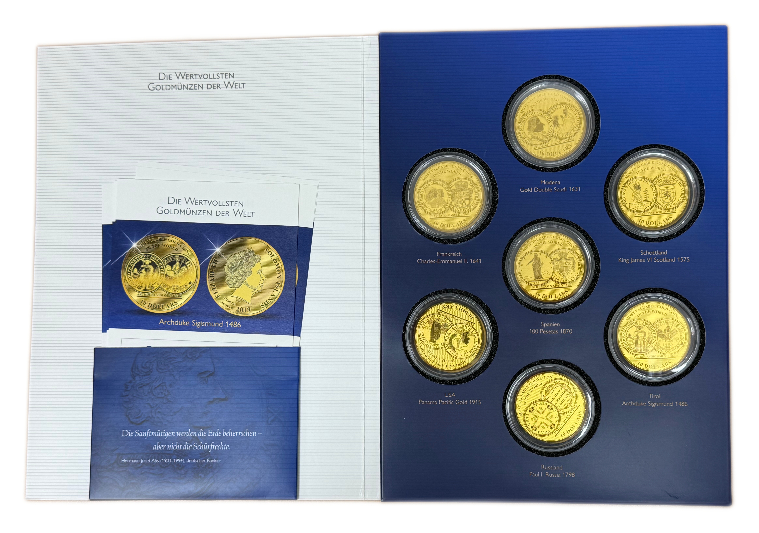 Solomon Islands - “The World’s Most Valuable Gold Coins” Series 2019 - 7×10 Dollar Coins - .9999 Gold ...