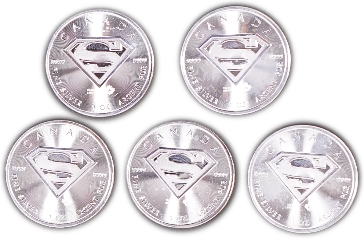 Canada - Lot of 5 Identical 5 Dollar Coins 2016, Superman - .9999 Silver, Total Gross Weight 155.55 g ... - 1 0