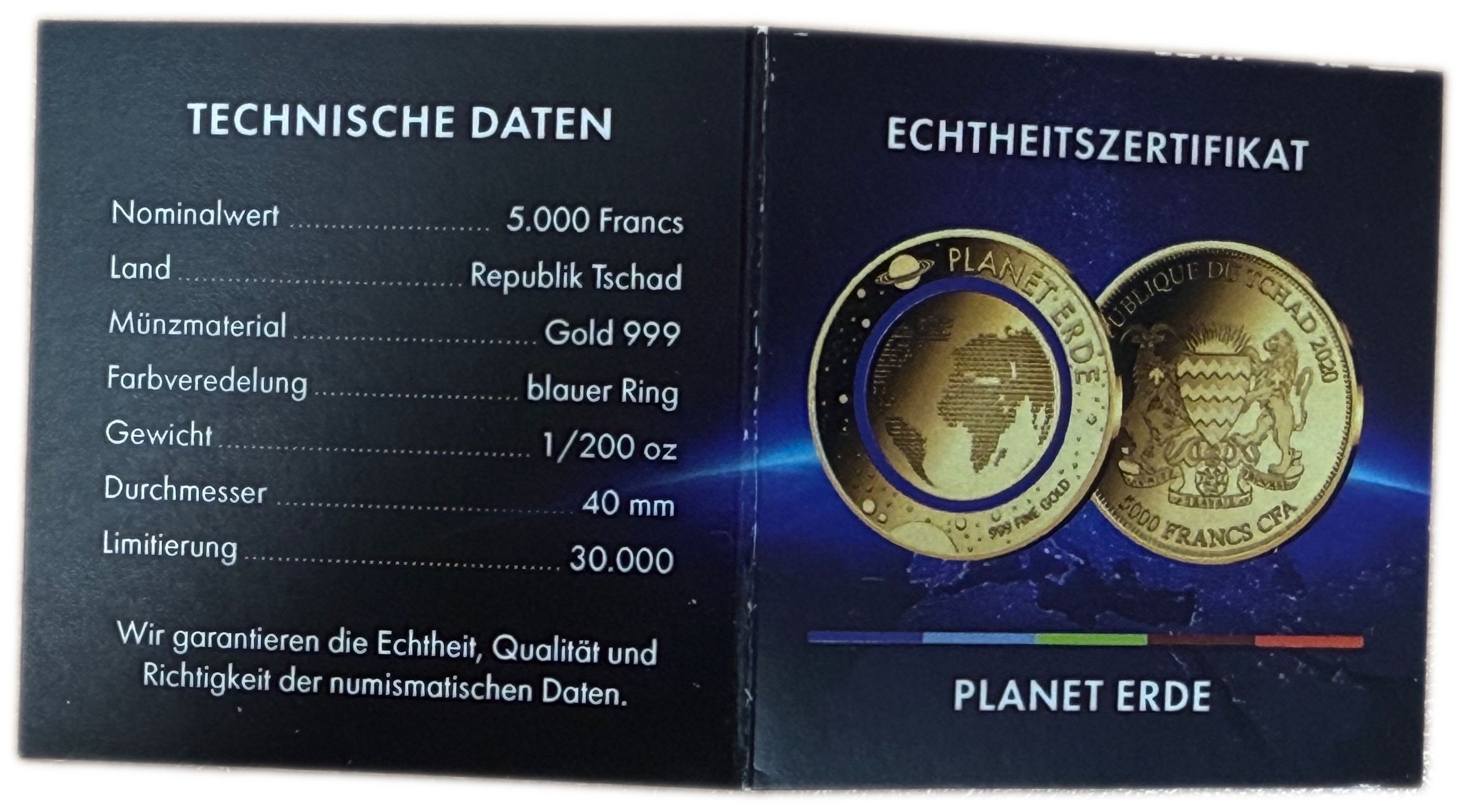 Chad - “Planet Earth” Series - 6 Gold .999 Coins from 2020 - 5×5,000 CFA Francs and One 3,000 CFA Francs - ... - 1 16