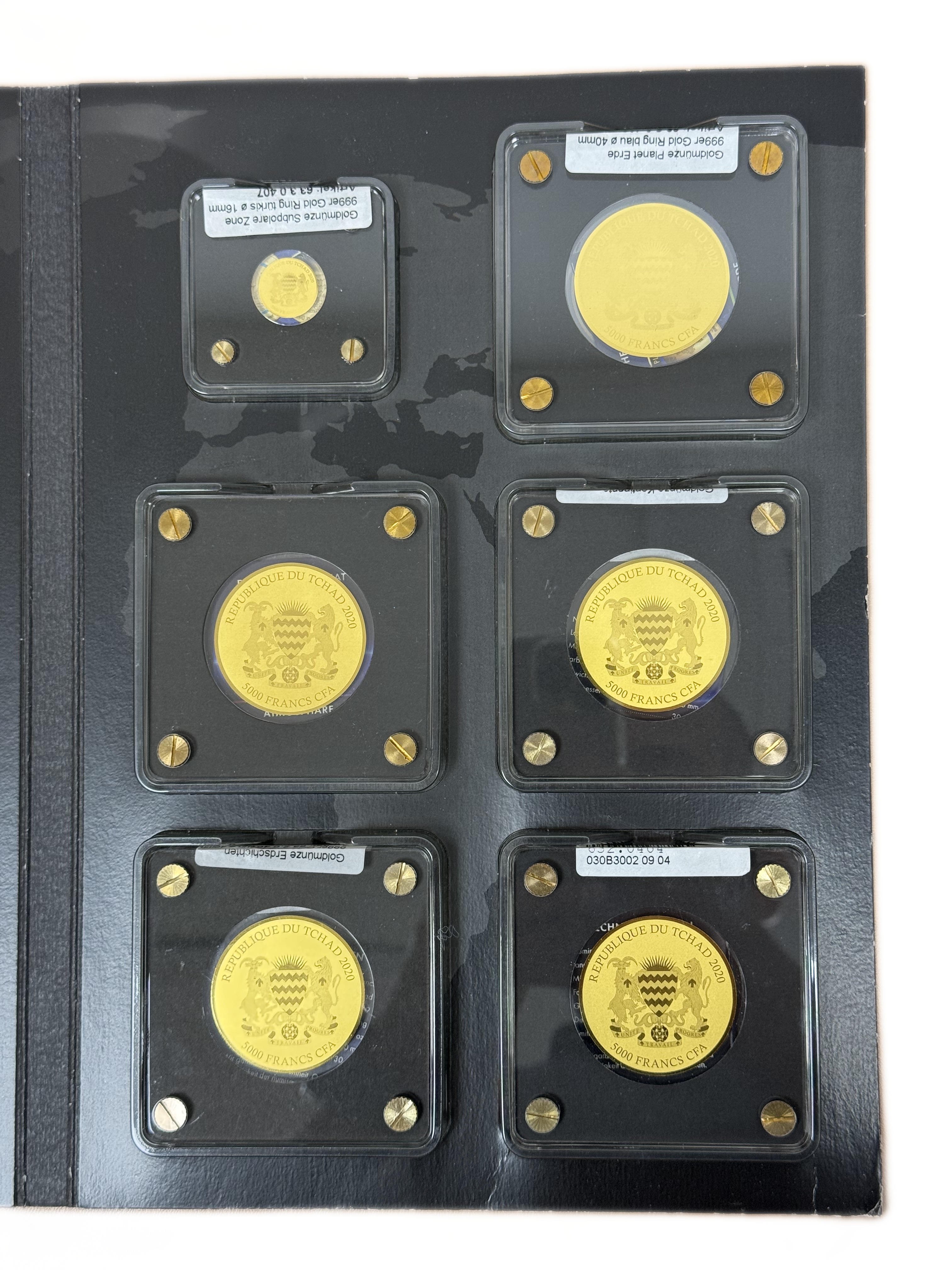Chad - “Planet Earth” Series - 6 Gold .999 Coins from 2020 - 5×5,000 CFA Francs and One 3,000 CFA Francs - ... - 1 1