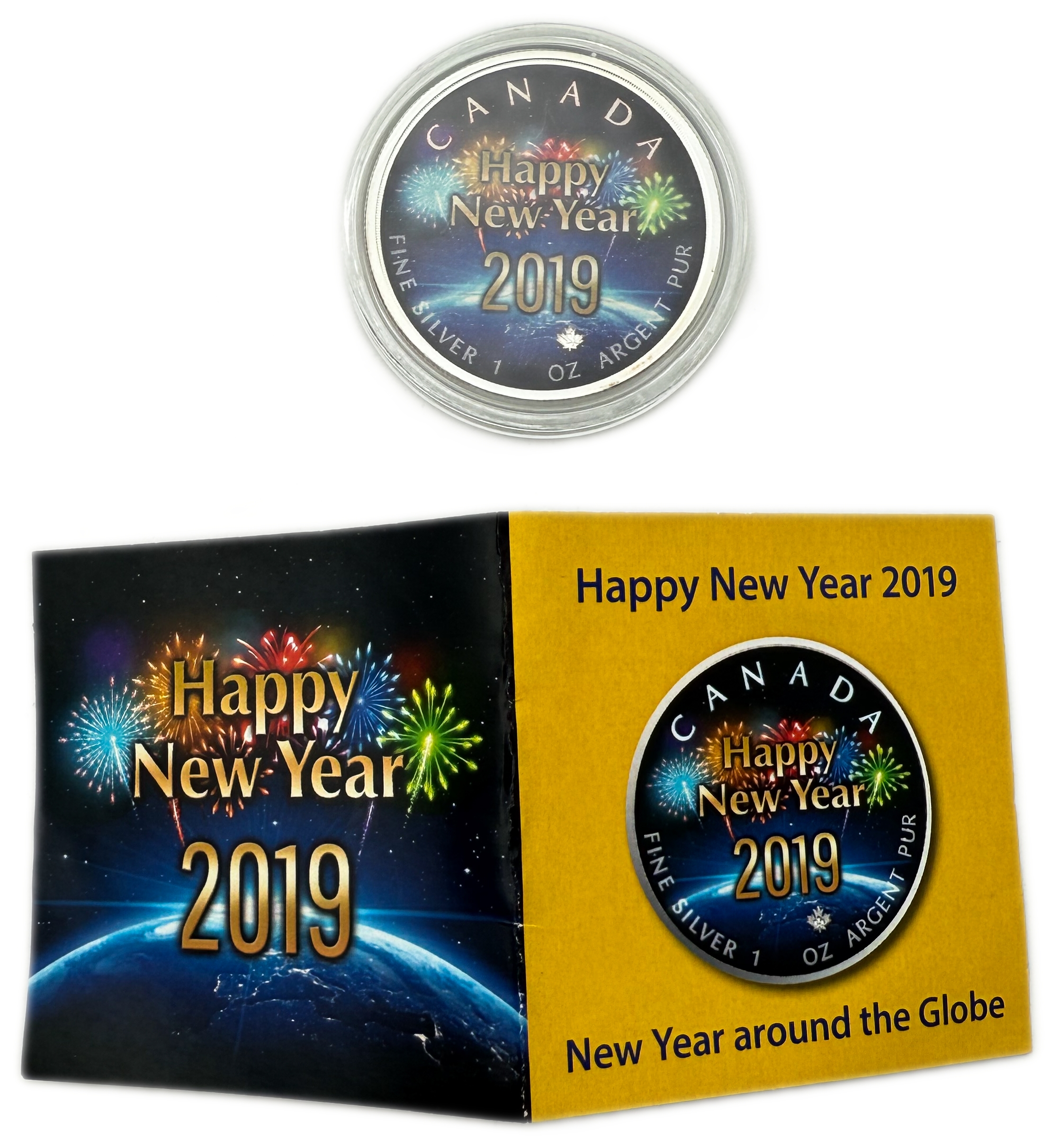 Canada - 5 Dollars 2019 - Maple Leaf - New Year - .9999 Silver, 31.1g, approx. 31.1g pure silver (1 oz), 38 mm - BU ... - 1 3