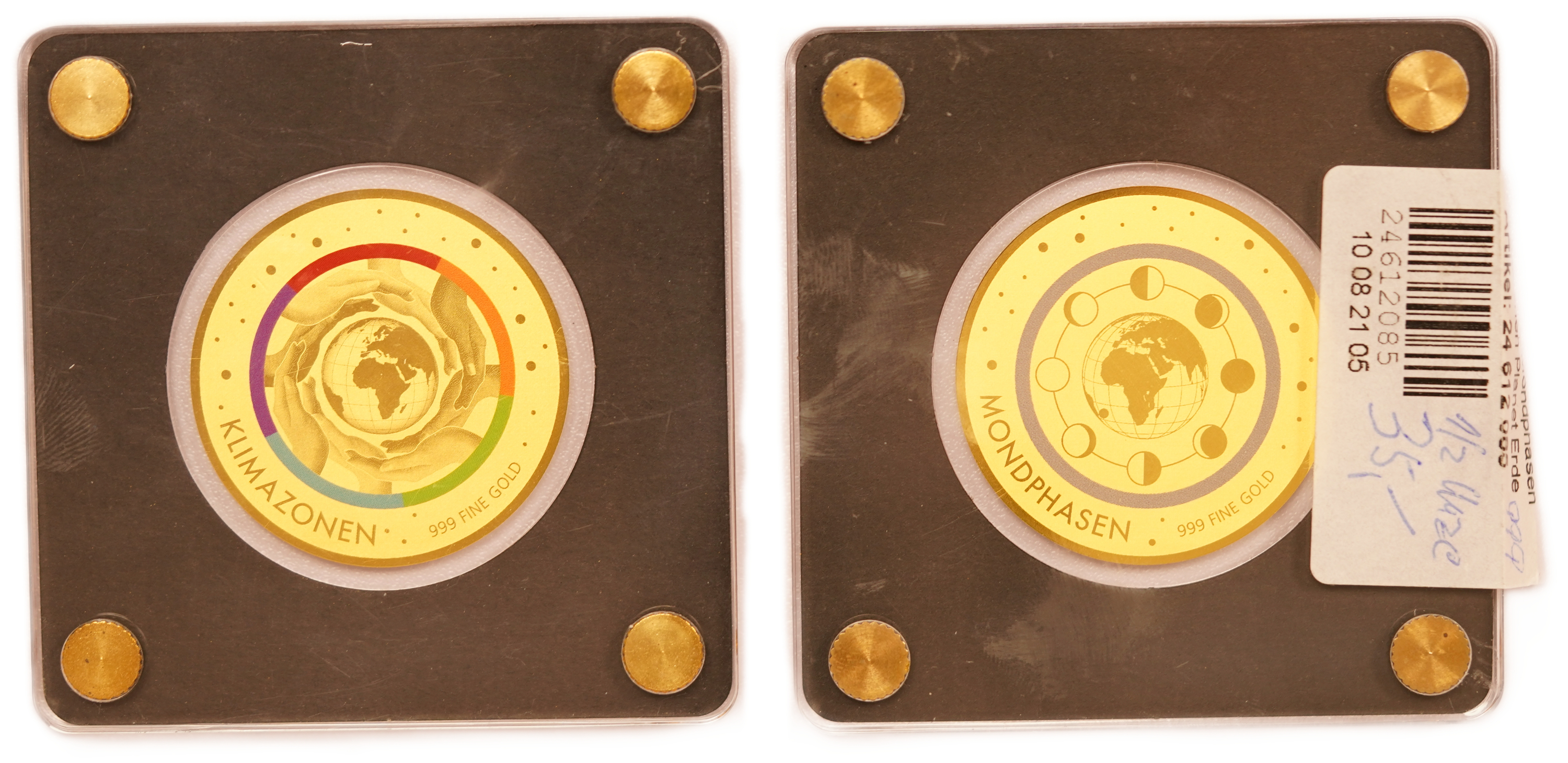 Chad - 5,000 Francs CFA 2020 - Climate Zones and Moon Phases - Set of 2 Gold 999 Coins, 1/200oz Each (approx. 0.31g ... - 1 0
