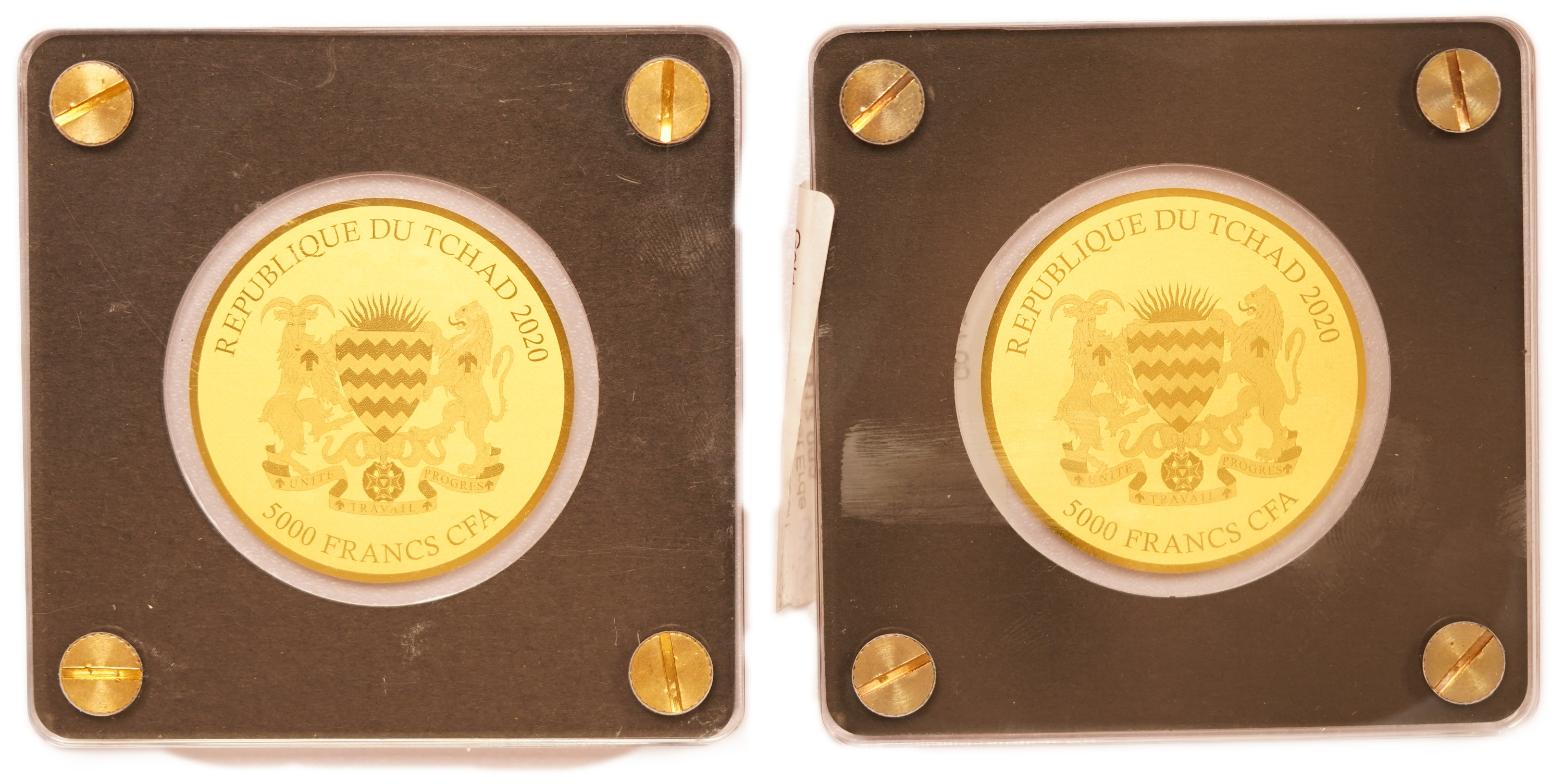 Chad - 5,000 Francs CFA 2020 - Climate Zones and Moon Phases - Set of 2 Gold 999 Coins, 1/200oz Each (approx. 0.31g ... - 1 1