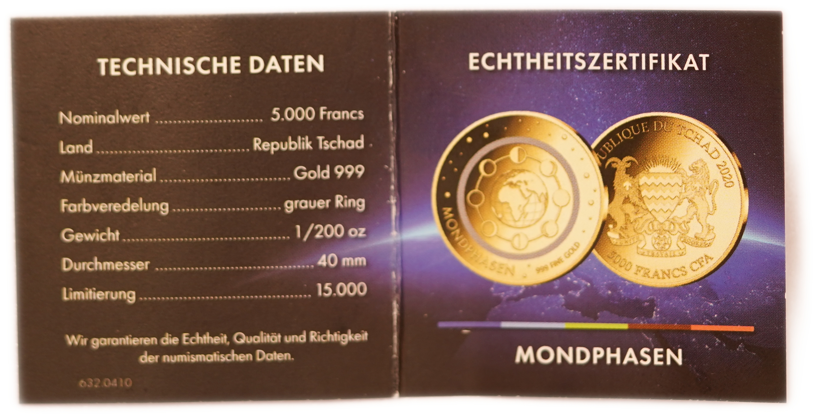 Chad - 5,000 Francs CFA 2020 - Climate Zones and Moon Phases - Set of 2 Gold 999 Coins, 1/200oz Each (approx. 0.31g ... - 1 2