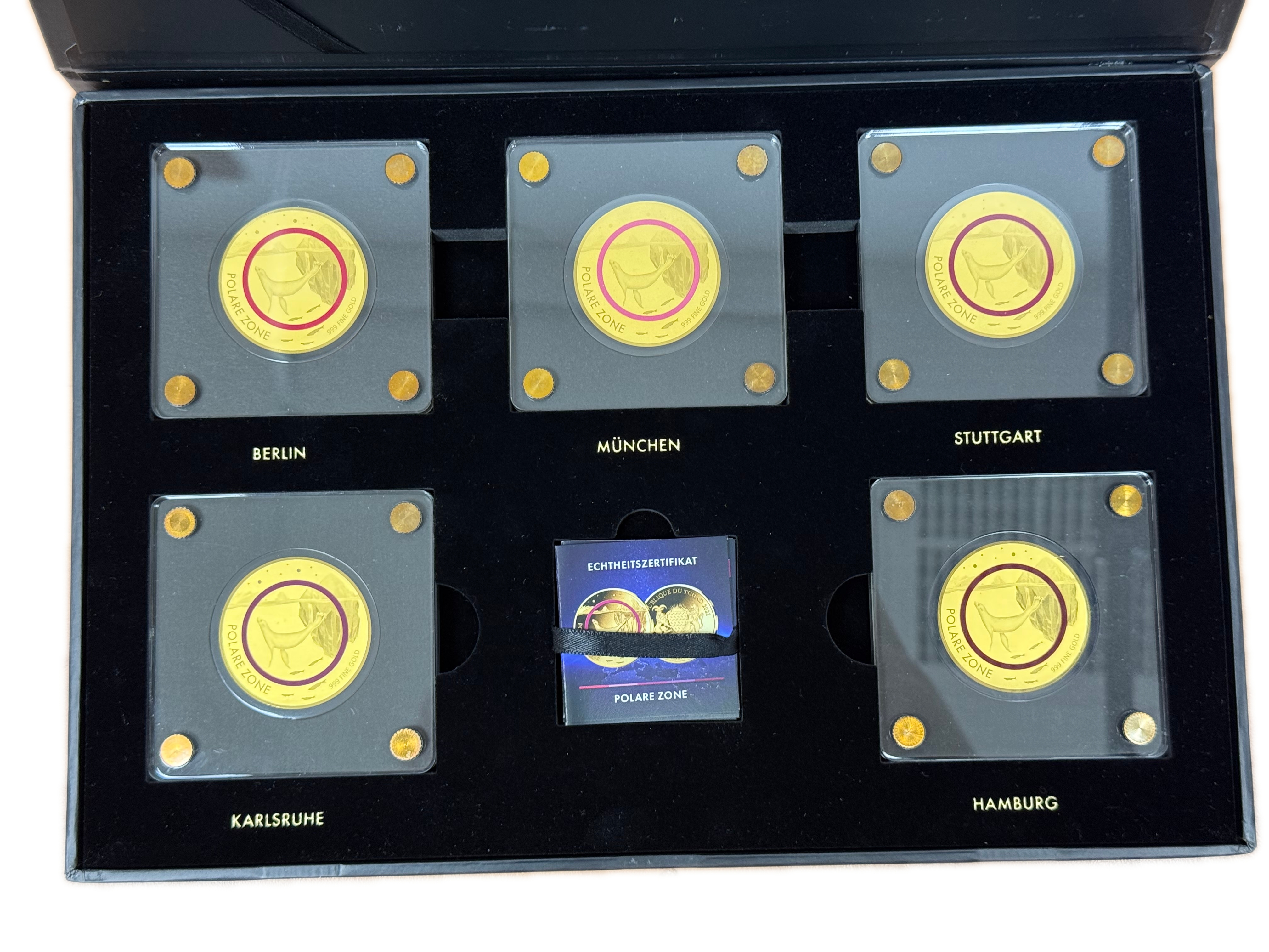 Chad - “Polar Zone” Series 2021 - 5×5,000 CFA Franc Gold Coins - .999 Gold, Approximately 0.778g Pure Gold in Total ...
