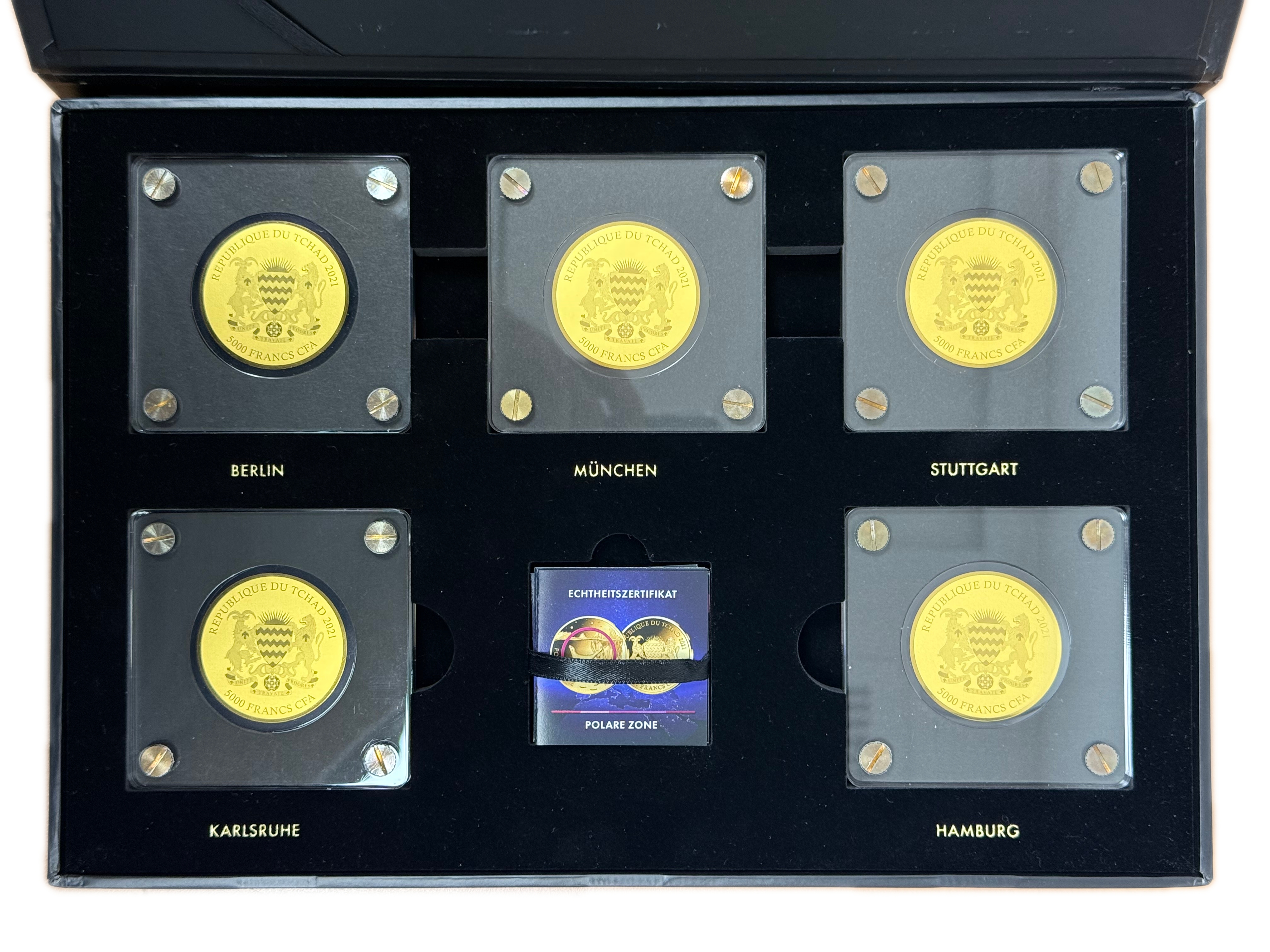 Chad - “Polar Zone” Series 2021 - 5×5,000 CFA Franc Gold Coins - .999 Gold, Approximately 0.778g Pure Gold in Total ... - 1 1