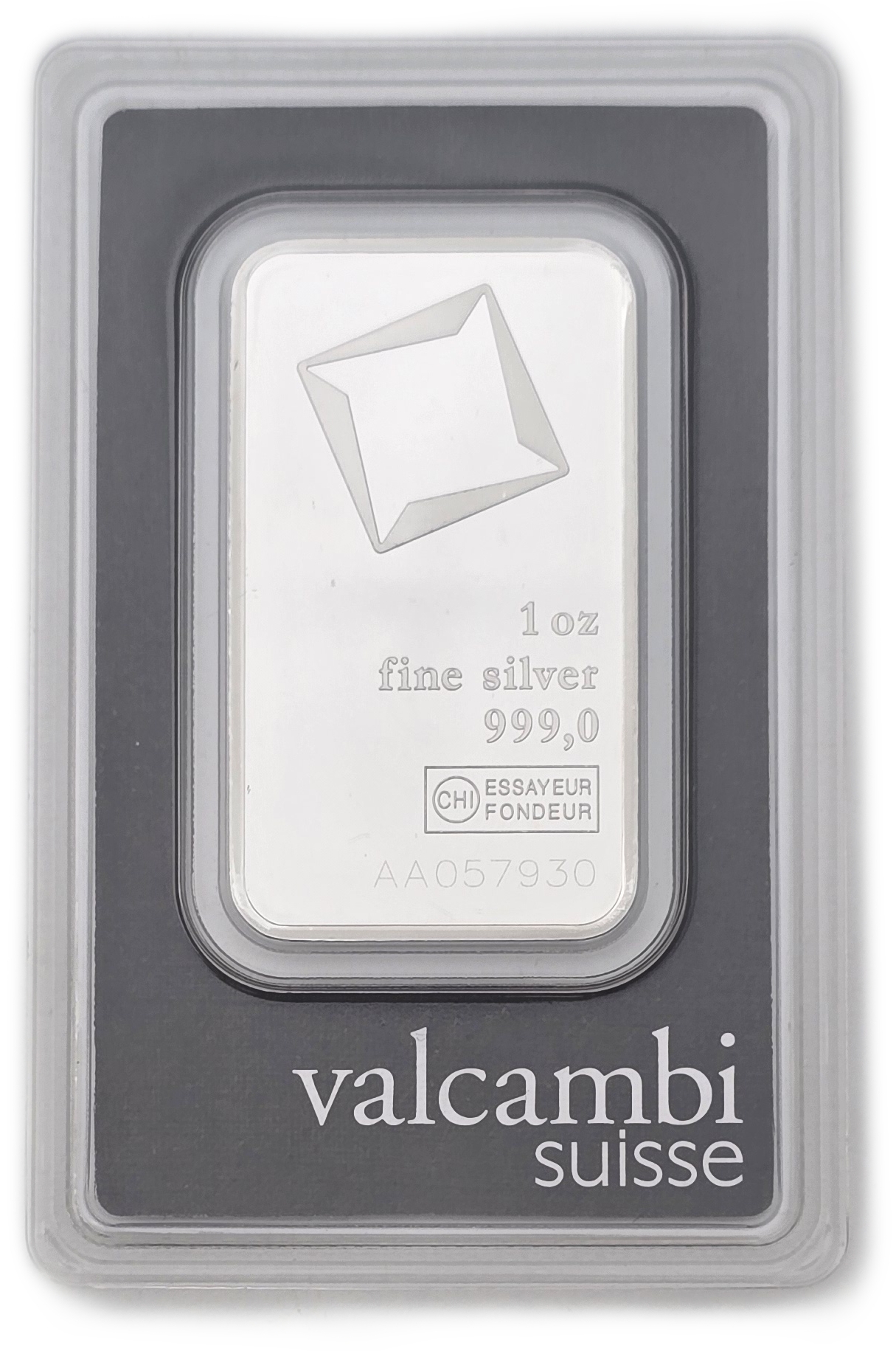 Bullion Bars - Switzerland - Valcambi Suisse Silver Bar, 1 Ounce - Silver 999, 31.10 g, in Original Assay Card
