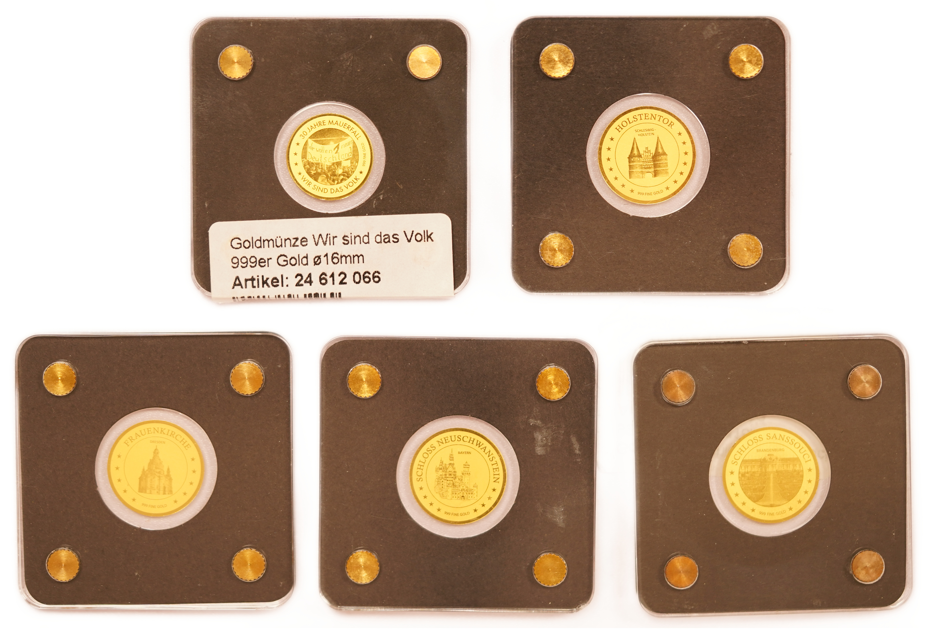 Chad - 3,000 Francs CFA - German Landmarks and Historic Events - Lot of 5 Gold 999 Coins, 1/500oz Each (approx. ...