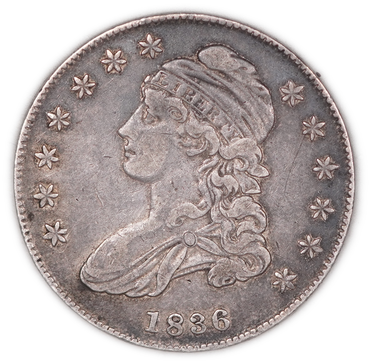 United States - 1836 Capped Bust Half Dollar, 50 Cents - Silver 892, 13.5 g (Approx. 12.04 g Pure Silver, Approx. ... - 1 0