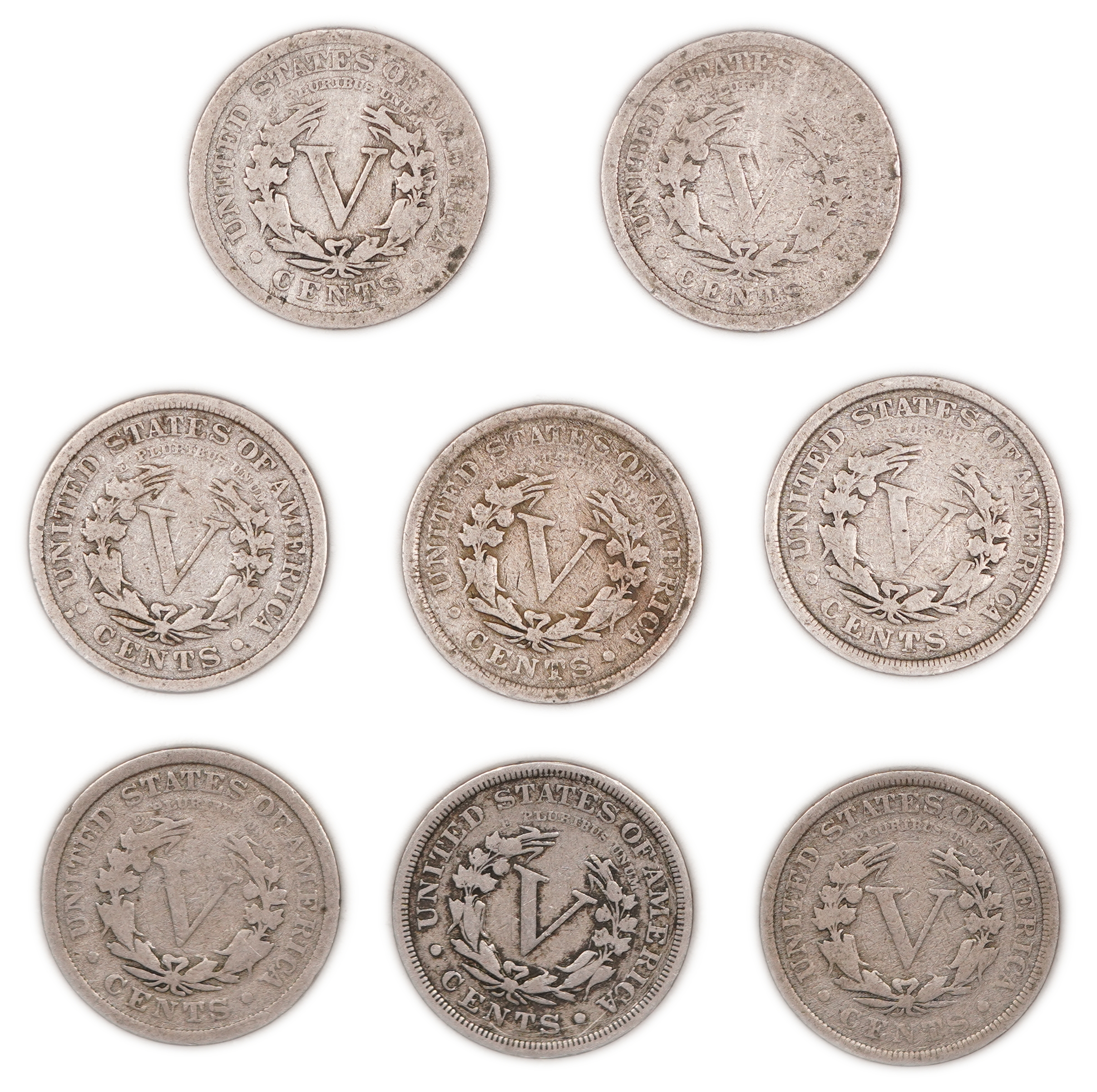 United States - Group of 25 Liberty Head “V Nickel” 5 Cent Coins, Various Dates - Copper-Nickel - 1 5