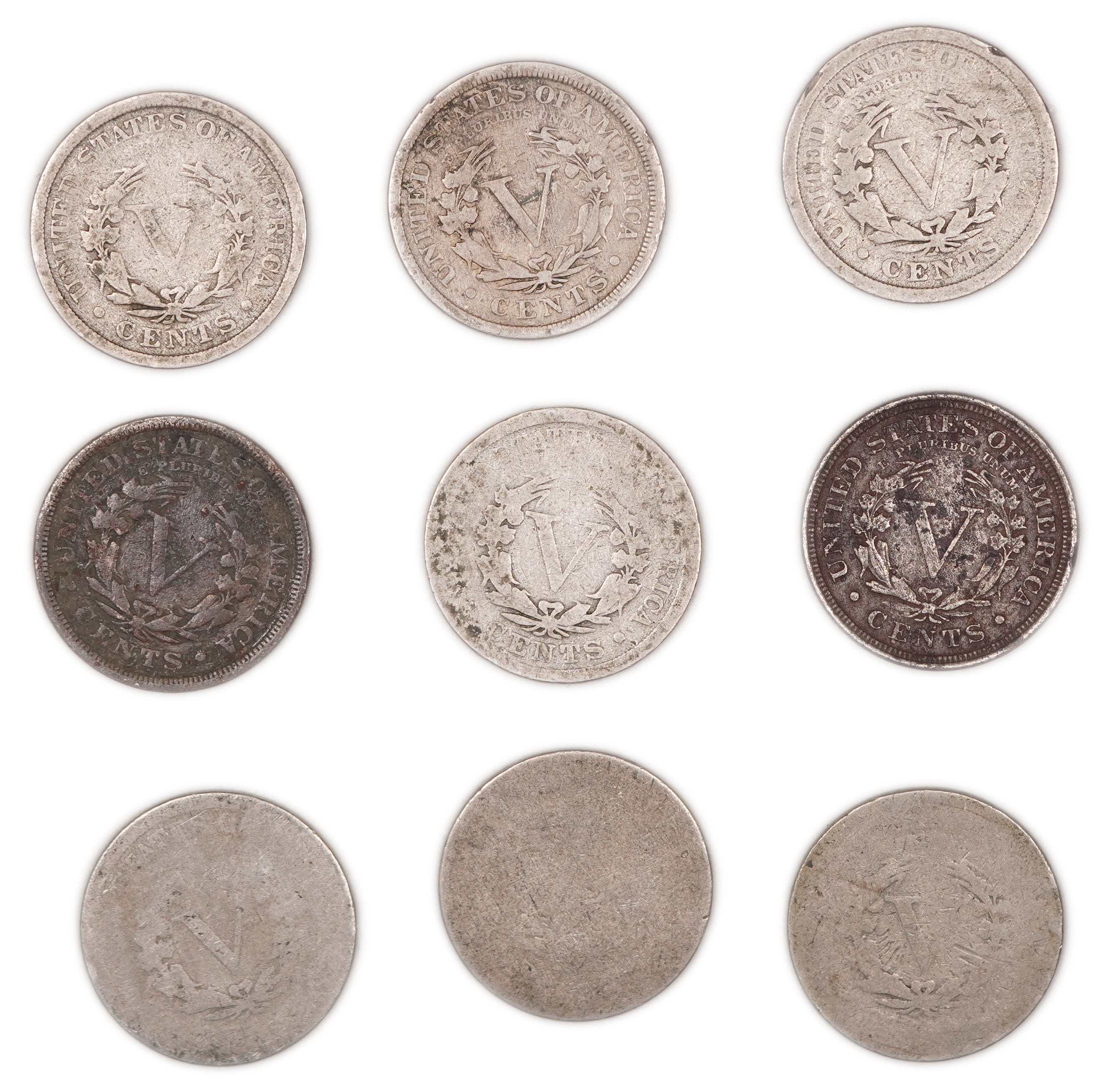 United States - Group of 25 Liberty Head “V Nickel” 5 Cent Coins, Various Dates - Copper-Nickel - 1 3