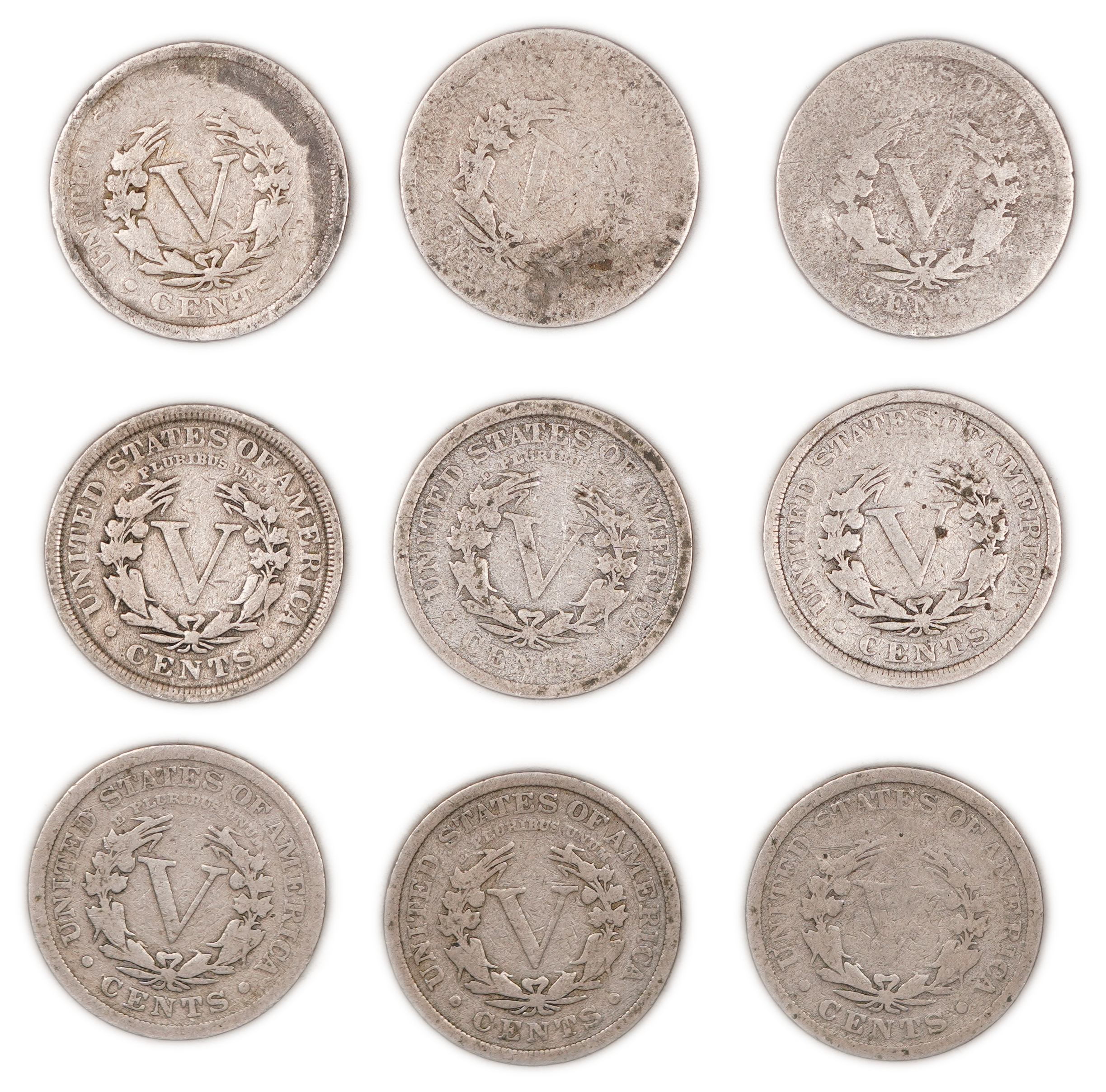 United States - Group of 25 Liberty Head “V Nickel” 5 Cent Coins, Various Dates - Copper-Nickel - 1 1