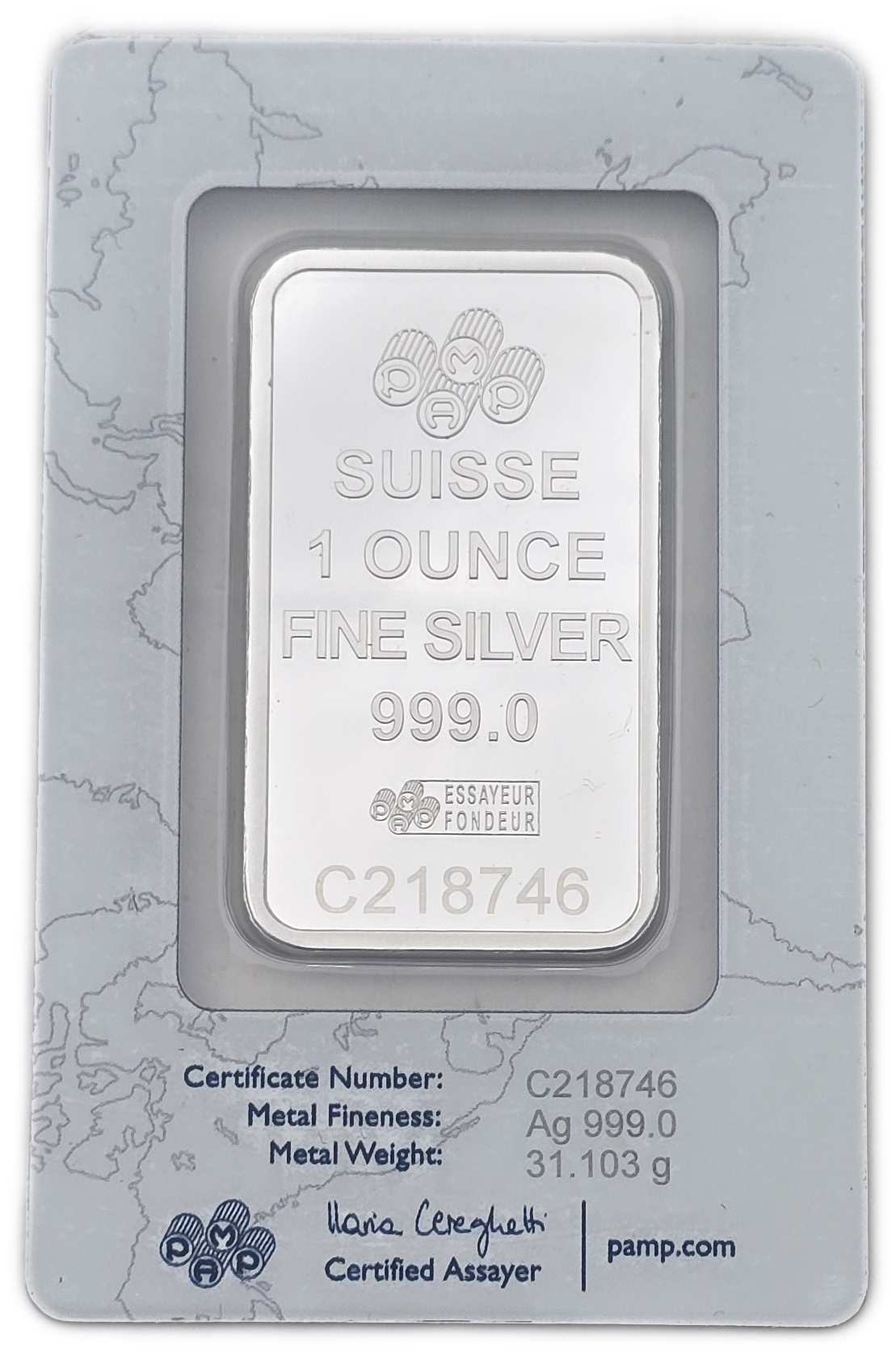 Bullion Bars - Switzerland - PAMP Suisse Silver Bar, 1 Ounce - Silver 999, 31.103 g, in Original Assay Card - 1 1