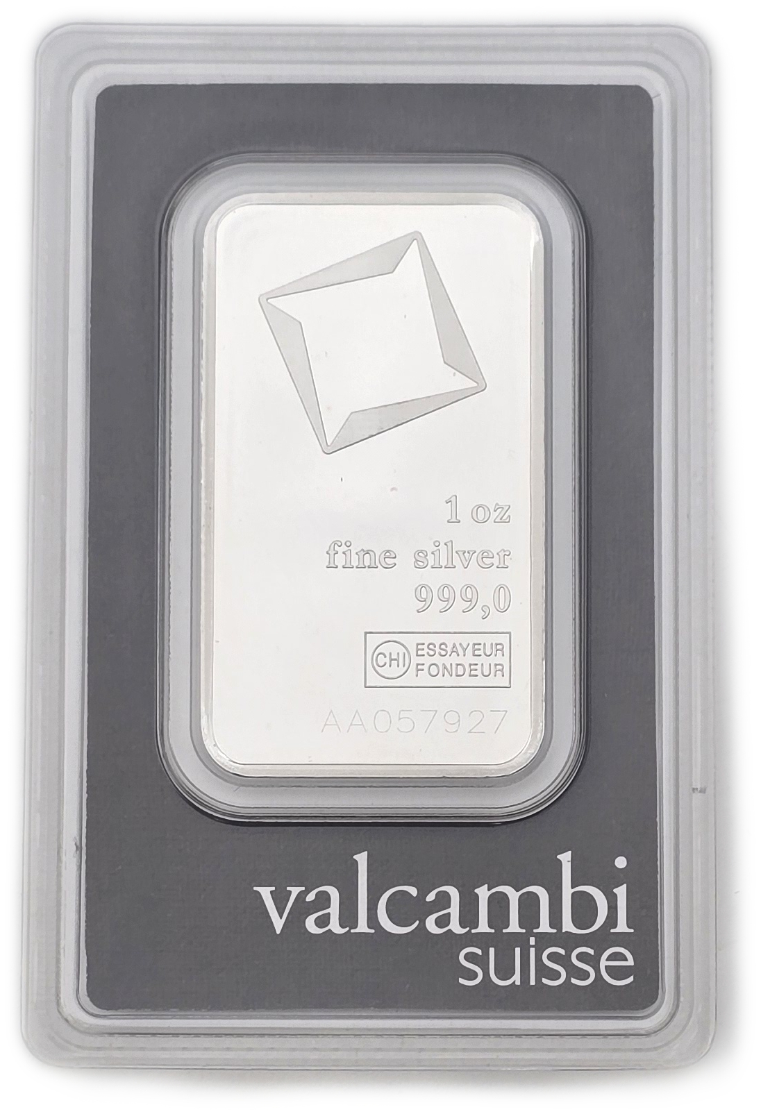 Bullion Bars - Switzerland - Valcambi Suisse Silver Bar, 1 Ounce - Silver 999, 31.10 g, in Original Assay Card