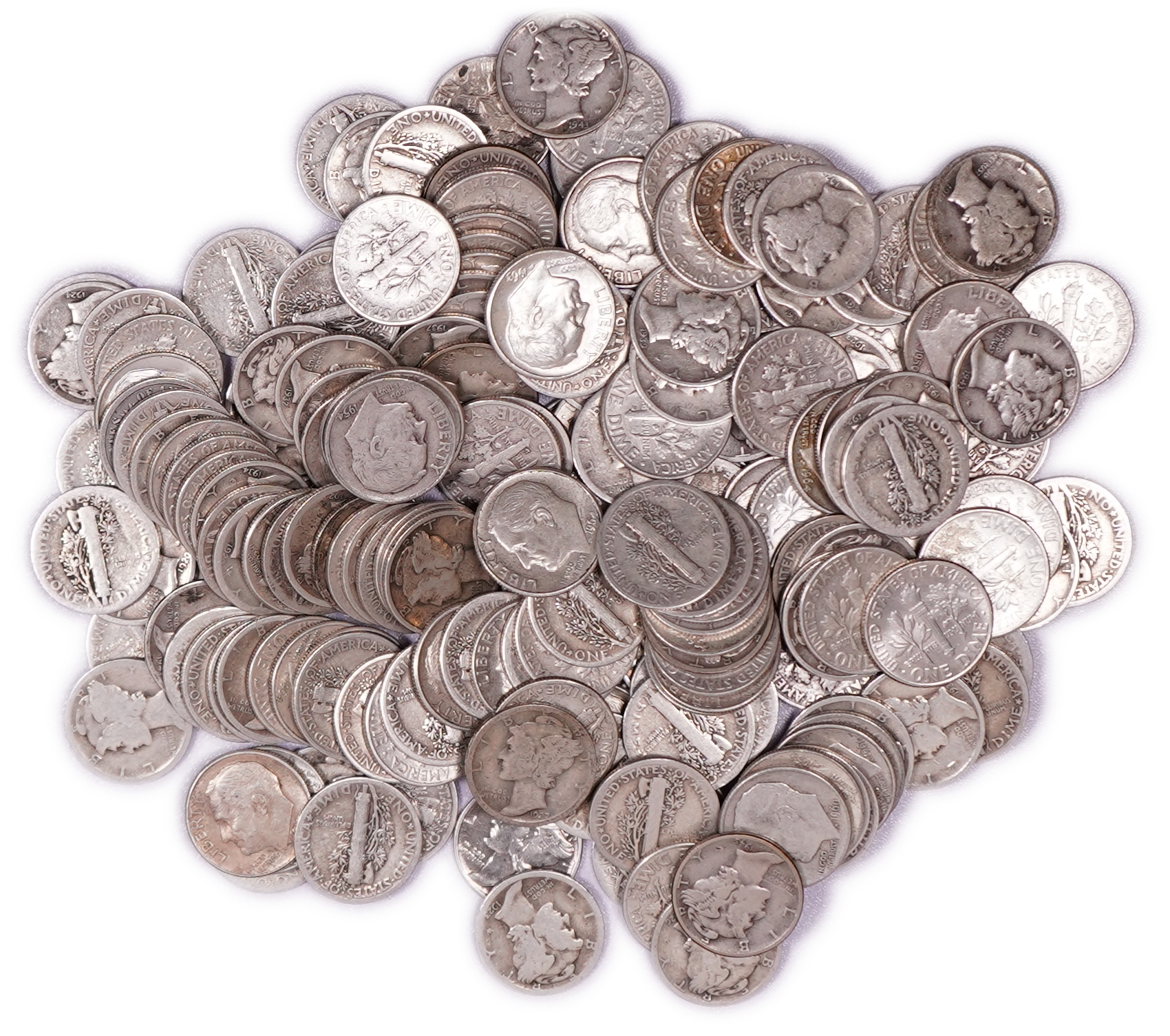 United States - Group of 188 Ten Cent Coins, Mercury Dimes and Roosevelt Dimes, Various Dates - Silver 900, 460 g ... - 1 1