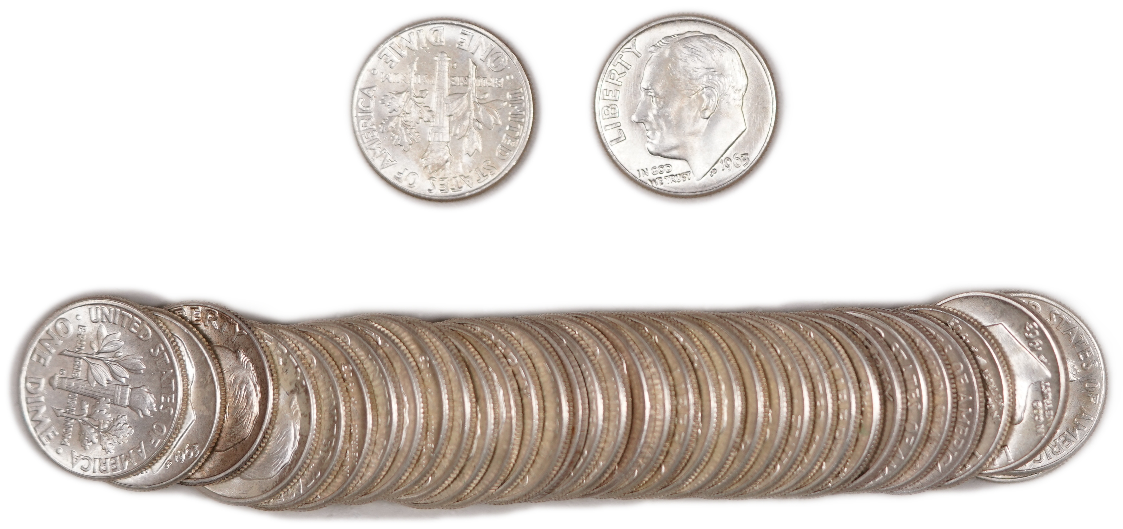 United States - Group of 38 Roosevelt Dimes, 1963-D - Silver 900, 95.28 g (Approx. 85.75 g Pure Silver, Approx. ... - 1 0