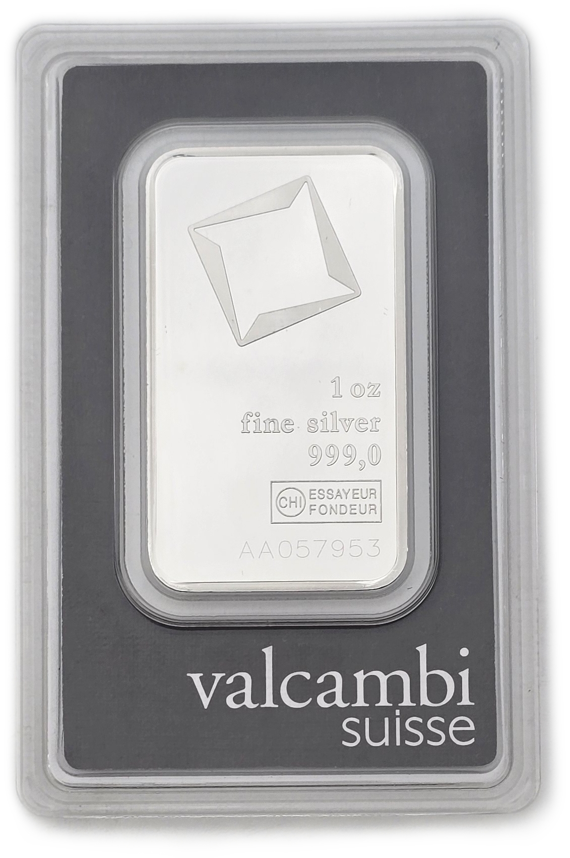 Bullion Bars - Switzerland - Valcambi Suisse Silver Bar, 1 Ounce - Silver 999, 31.10 g, in Original Assay Card