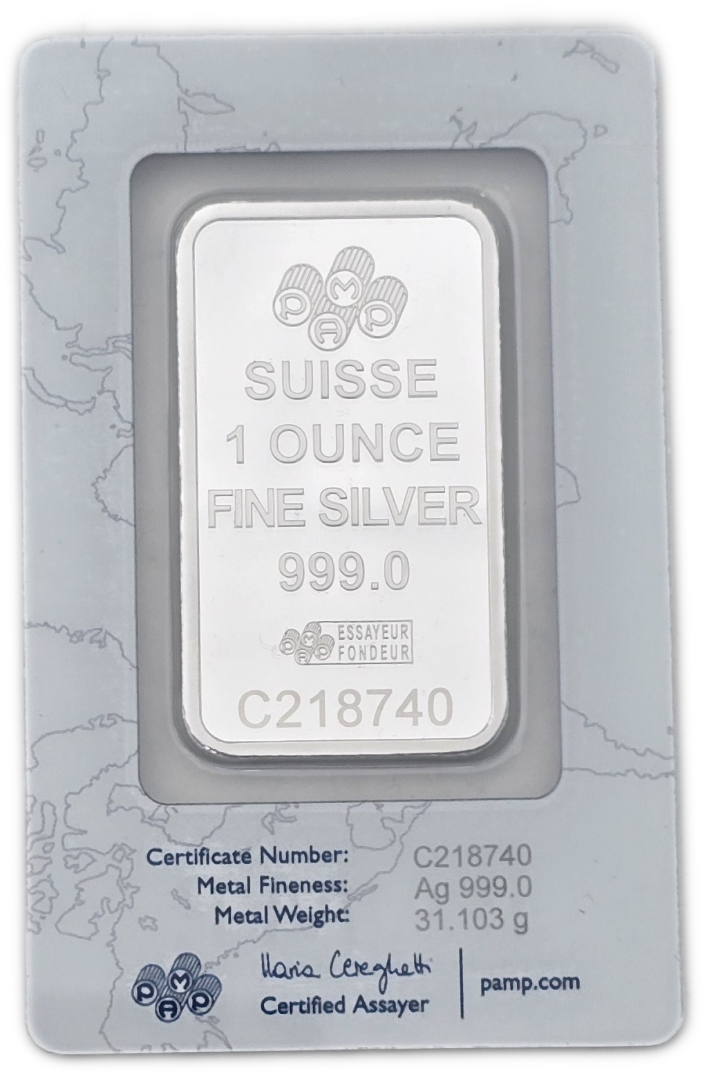 Bullion Bars - Switzerland - PAMP Suisse Silver Bar, 1 Ounce - Silver 999, 31.103 g, in Original Assay Card - 1 1